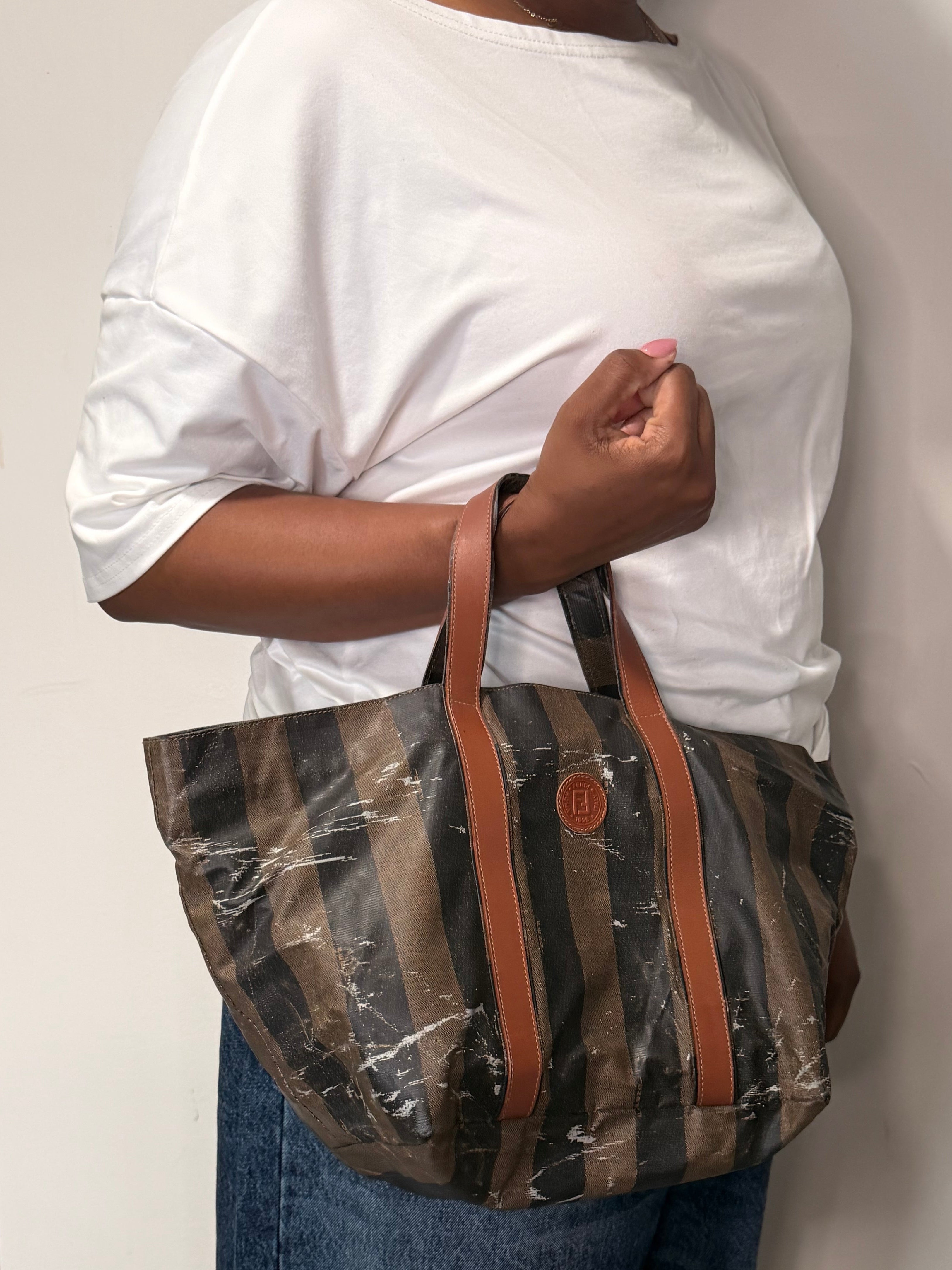 Fendi Pequin Striped Large Tote Bag