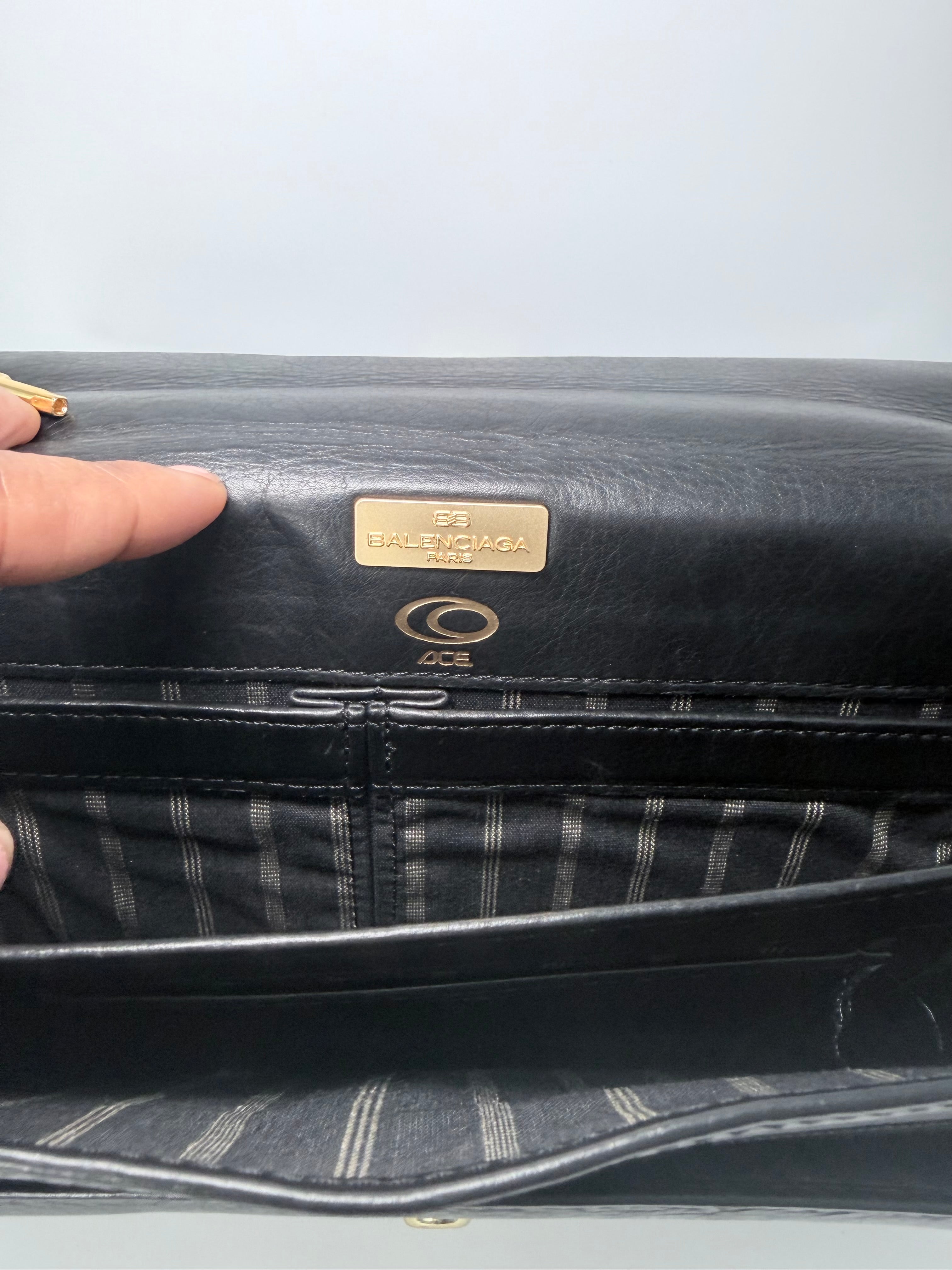 Balenciaga Black Leather Clutch with Retractable Strap