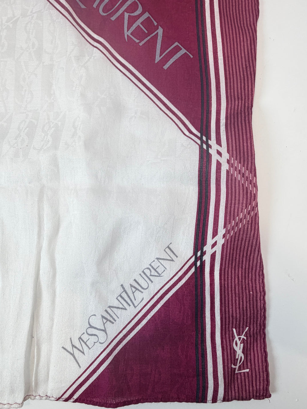 Yves Saint Laurent Cotton Scarf – Burgundy, Black & Ivory