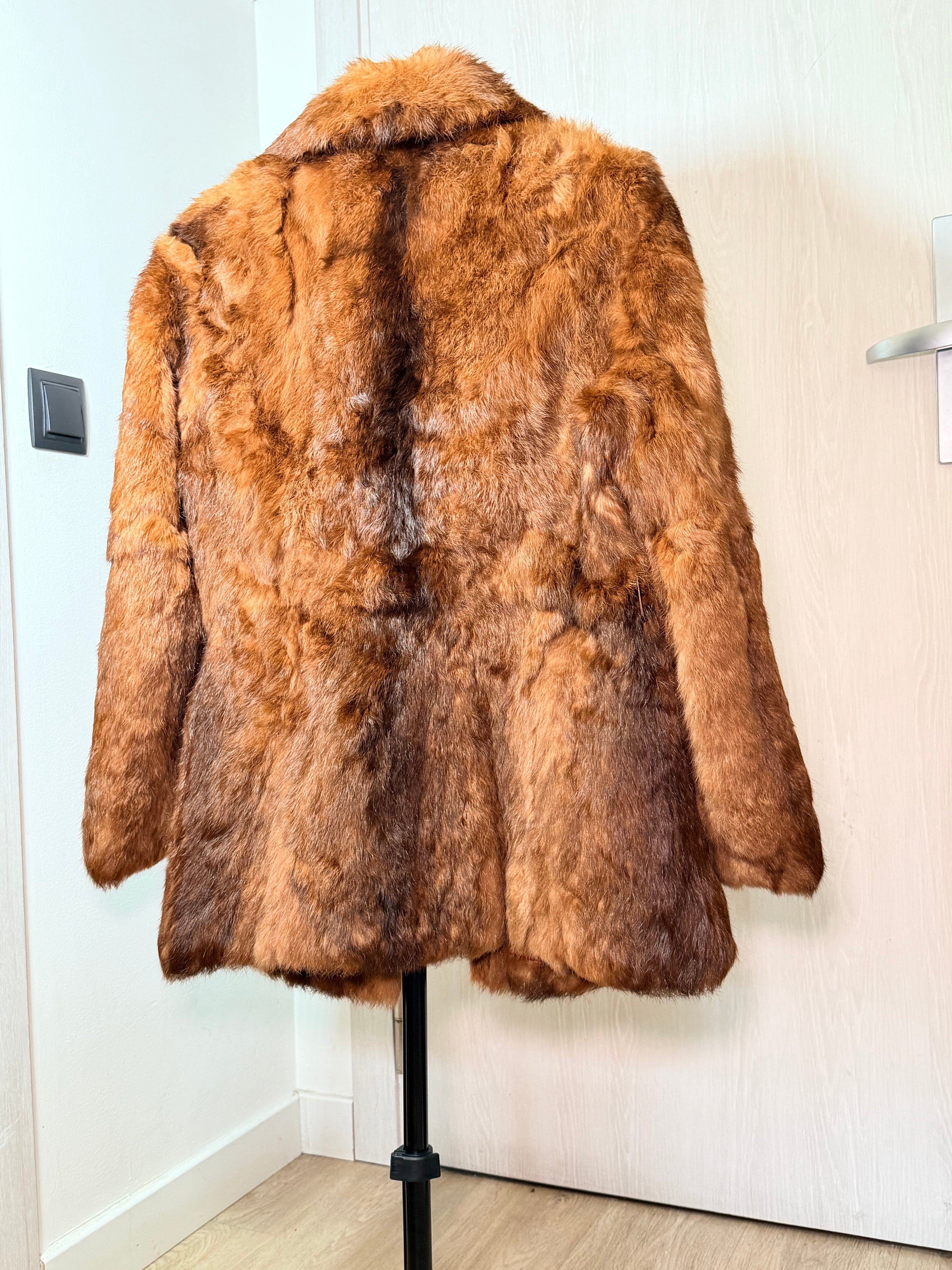 Vintage Rabbit Fur Coat – Warm Brown Tones  (Small)