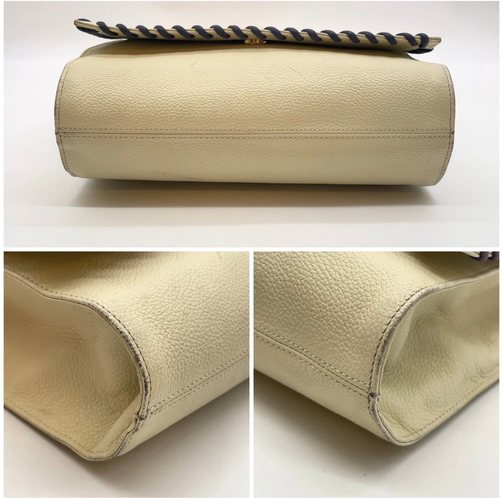 Yves Saint Laurent Cream Leather Whipstitch Crossbody Messenger Bag
