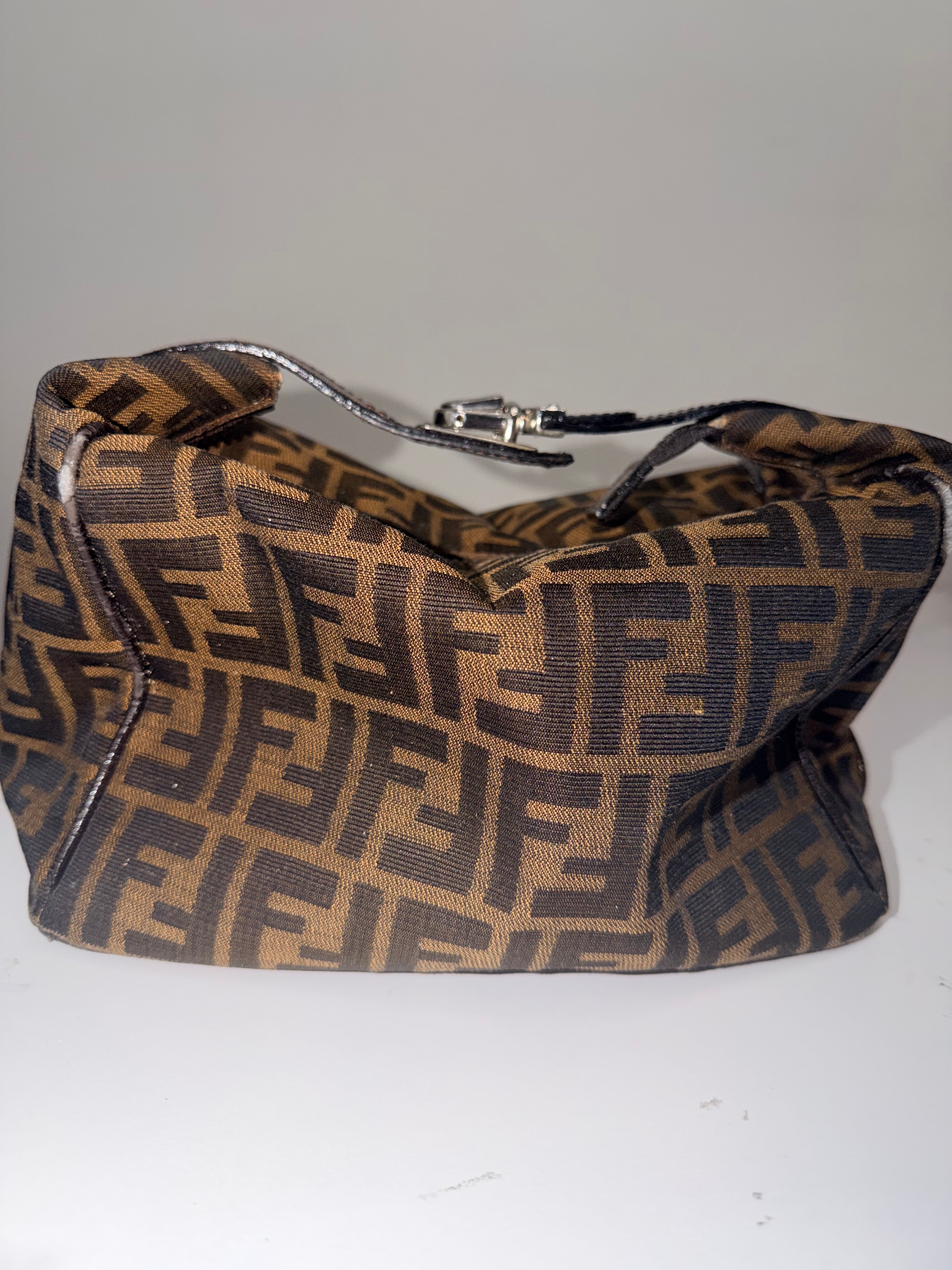 Fendi Zucca Pouchette / Vanity Top Handle Bag – Brown (Silver Hardware)