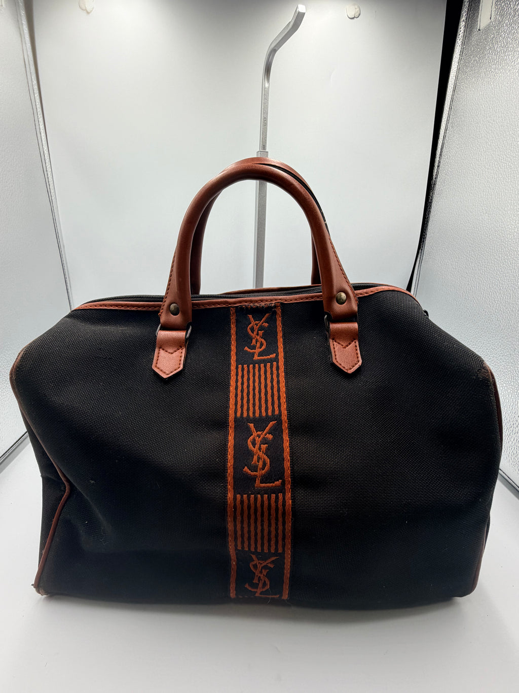 Yves Saint Laurent YSL Black Canvas Boston Bag