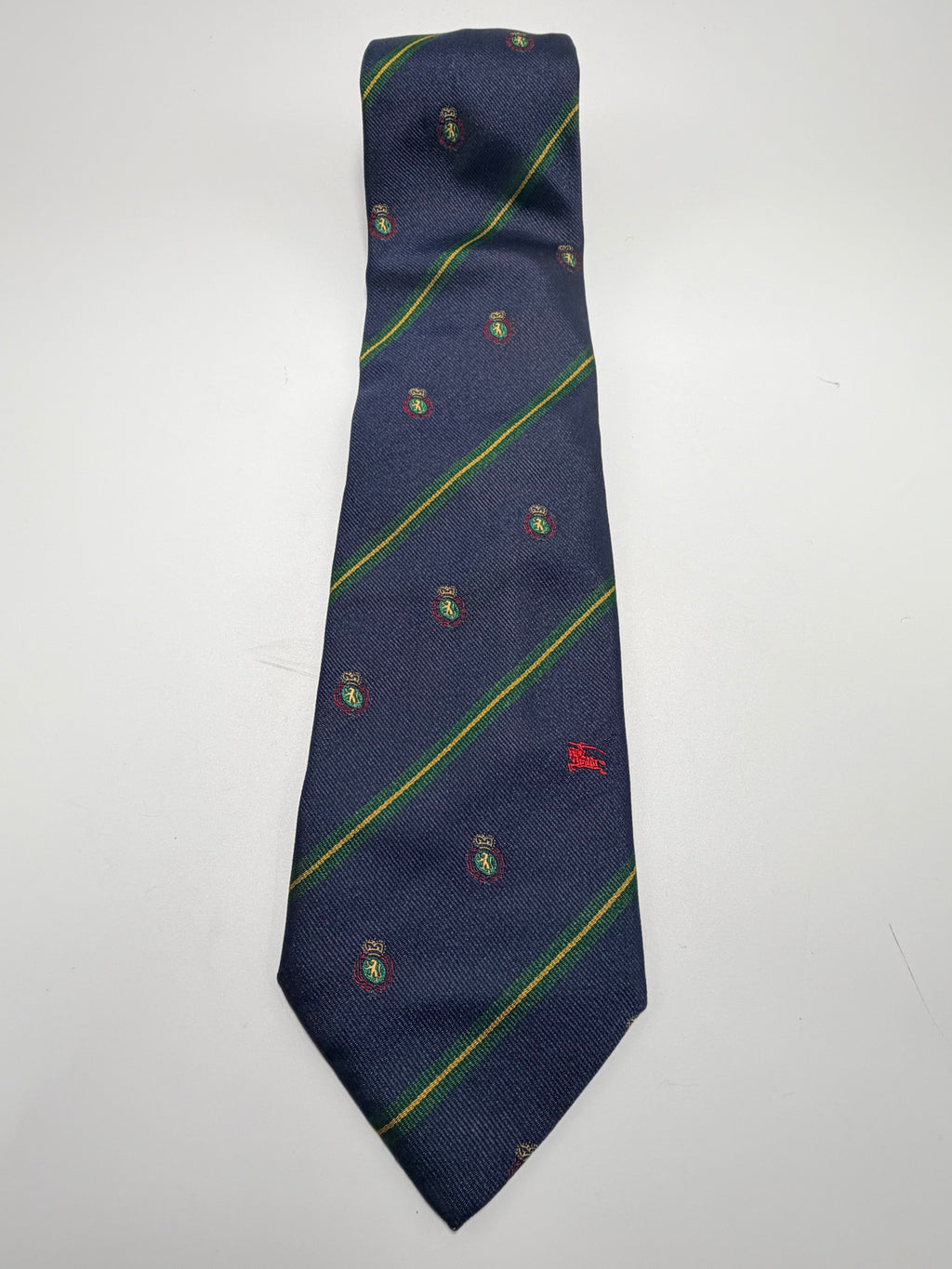 Burberrys Vintage Silk Tie – Navy Crest Stripe