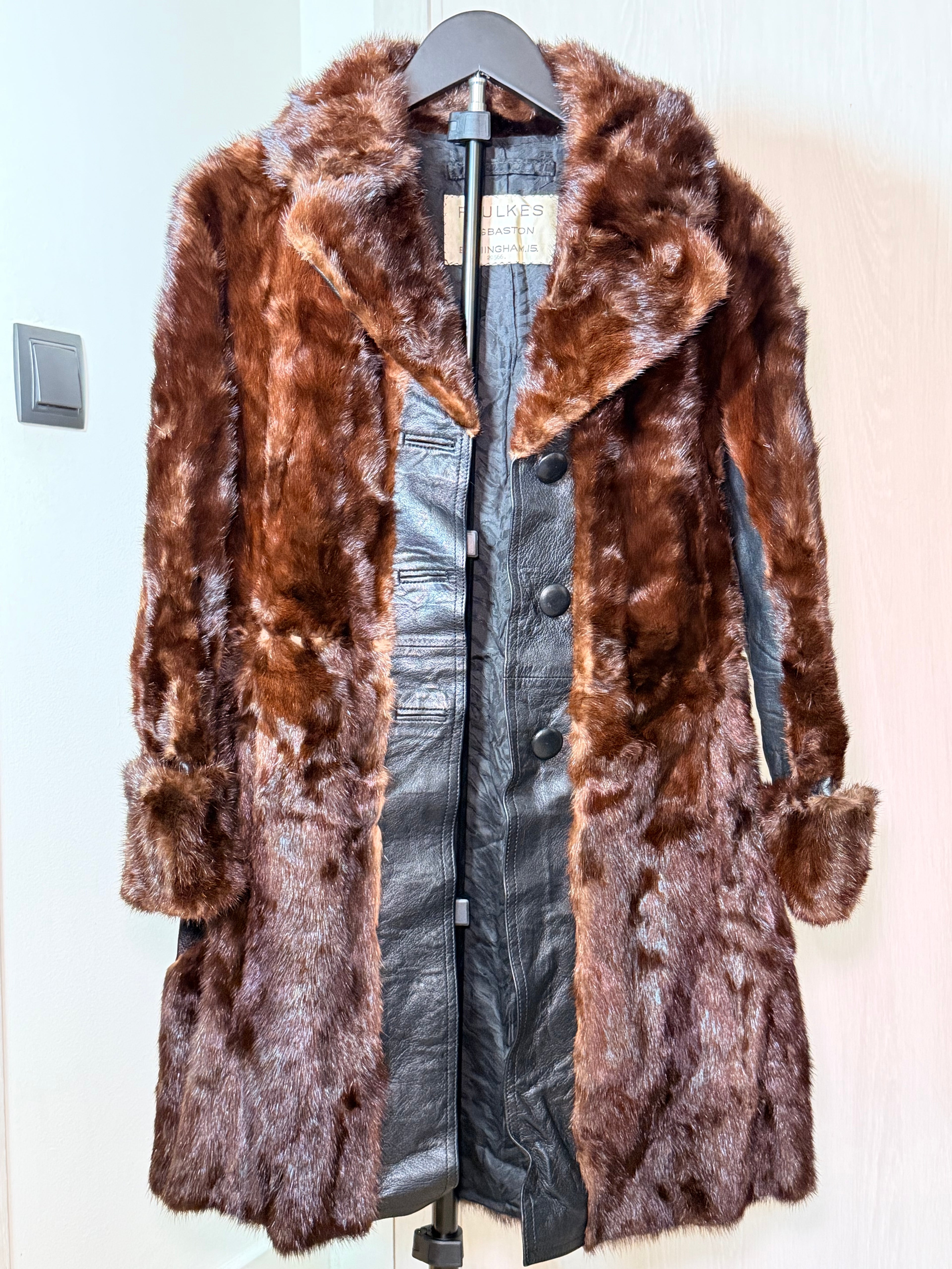 Vintage Brown Mink Fur & Leather Coat – XSmall