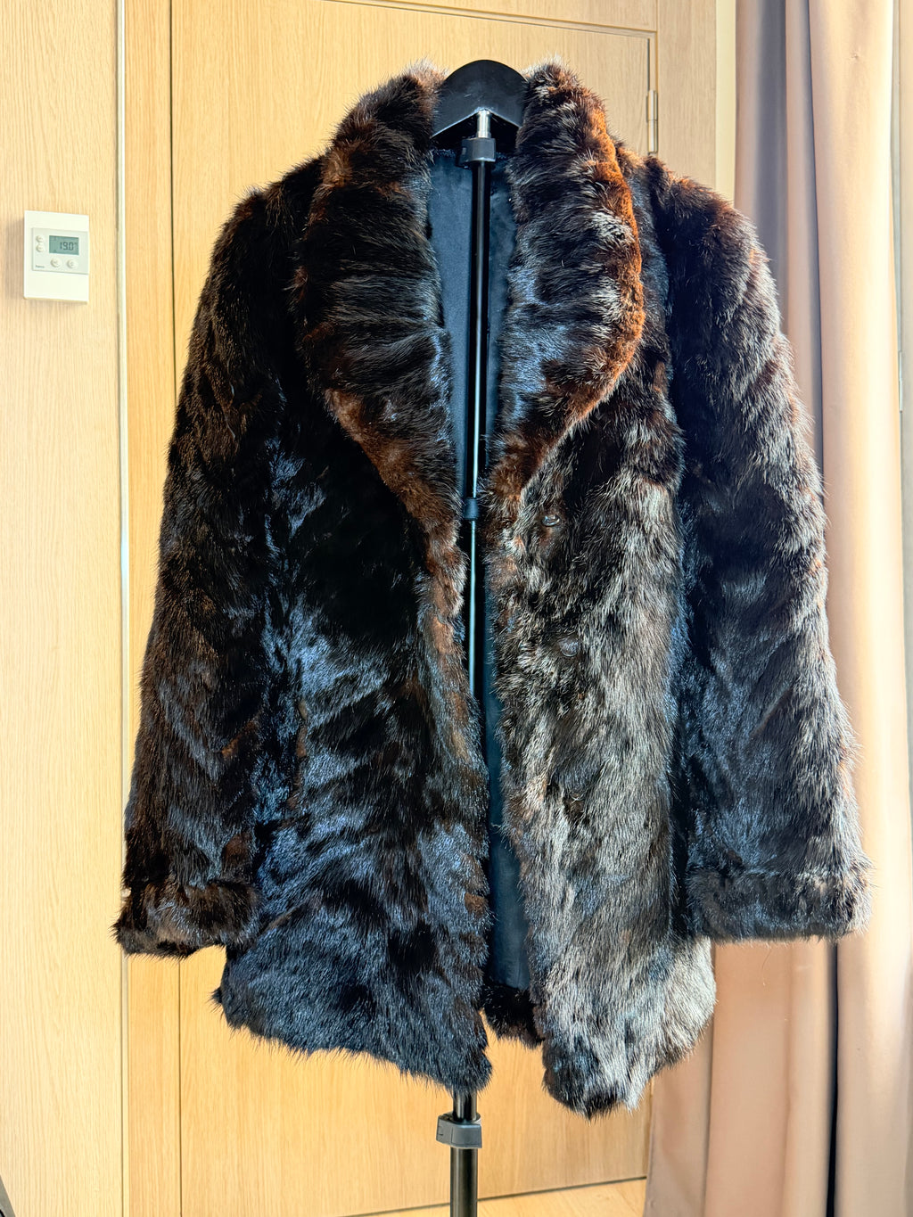 Vintage Dark Brown Sheared Beaver Fur Coat – Large - 026
