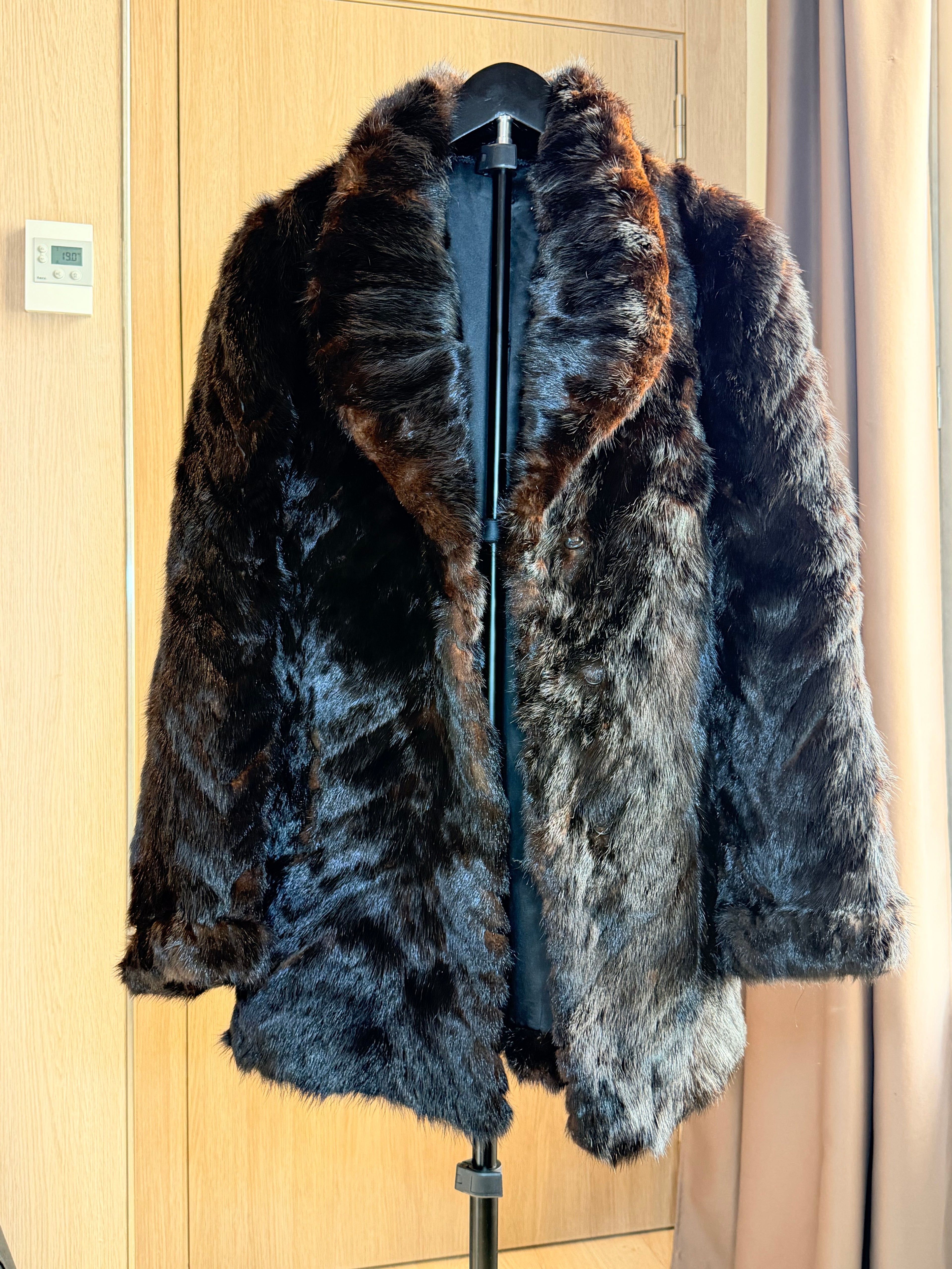 Vintage Dark Brown Sheared Beaver Fur Coat – Large - 026