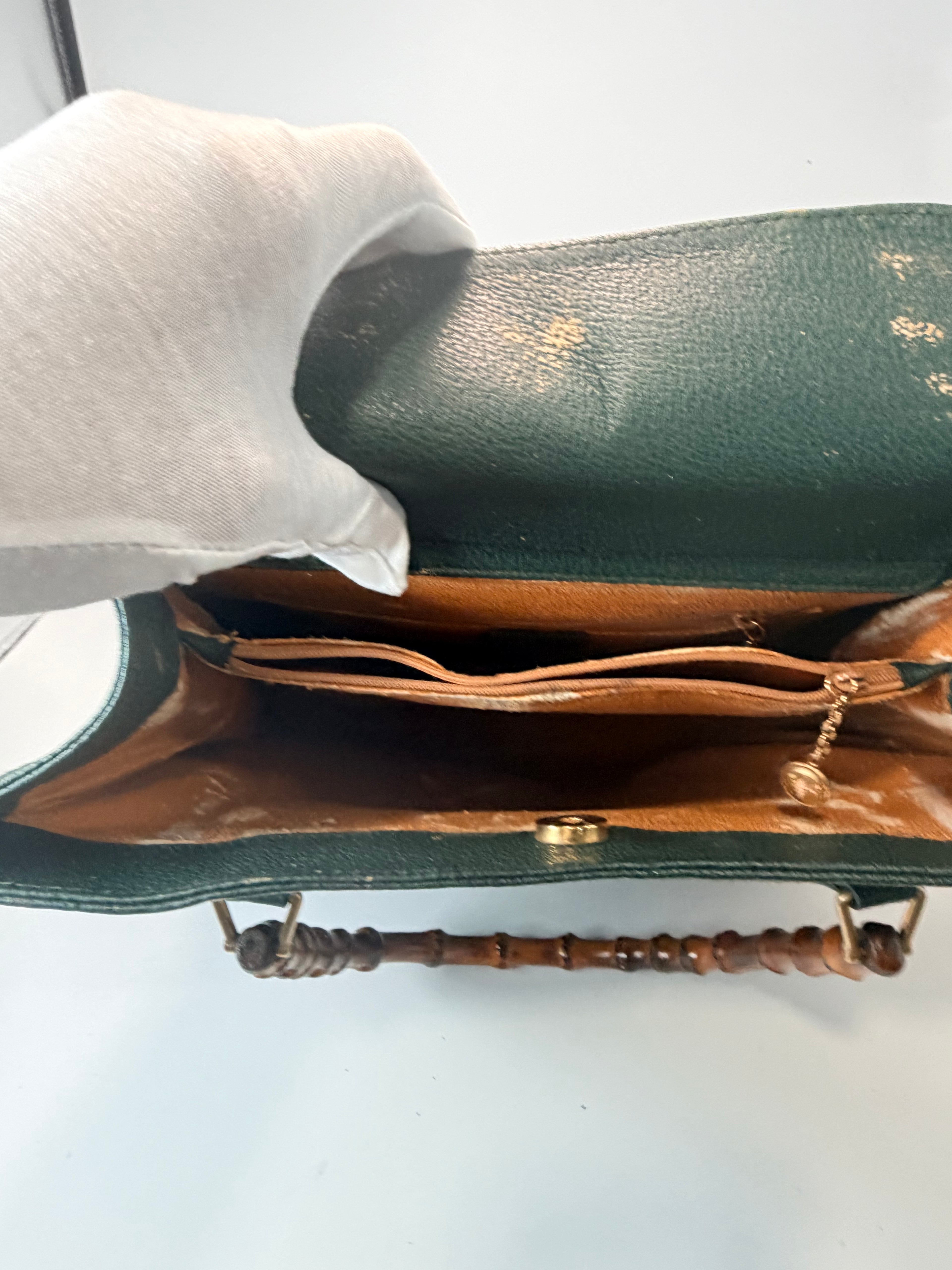 Gucci Bamboo Handle Suede & Leather Tote Bag – Green