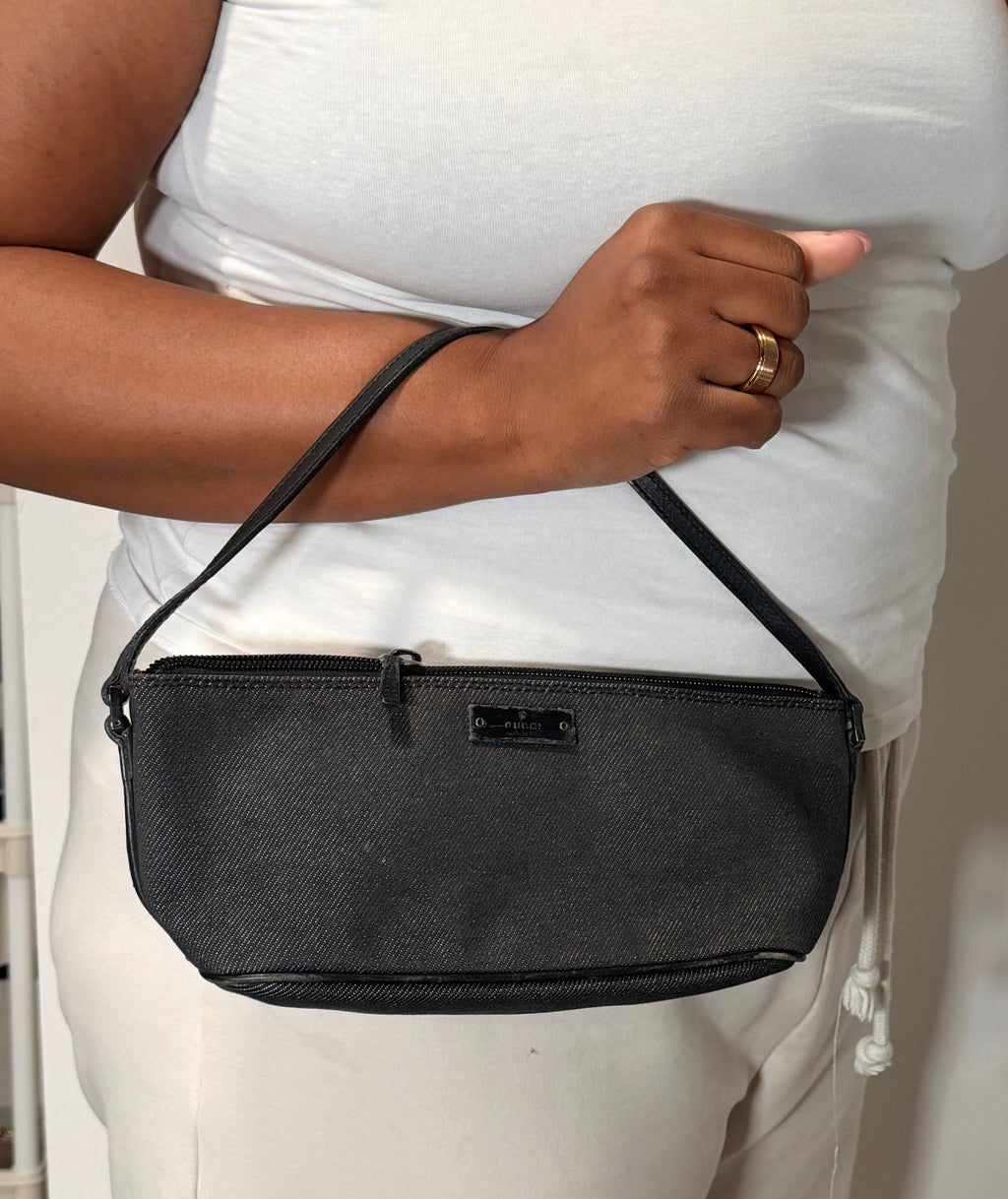 Gucci GG Canvas Mini Pouchette Bag (Black Denim)