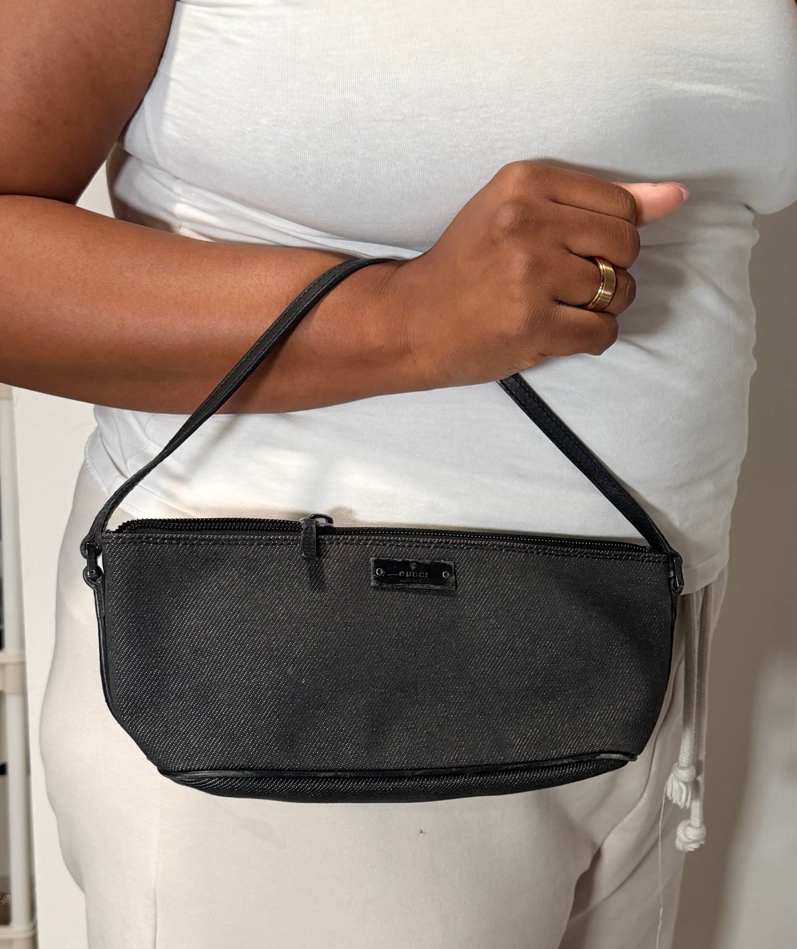 Gucci GG Canvas Mini Pouchette Bag (Black Denim)
