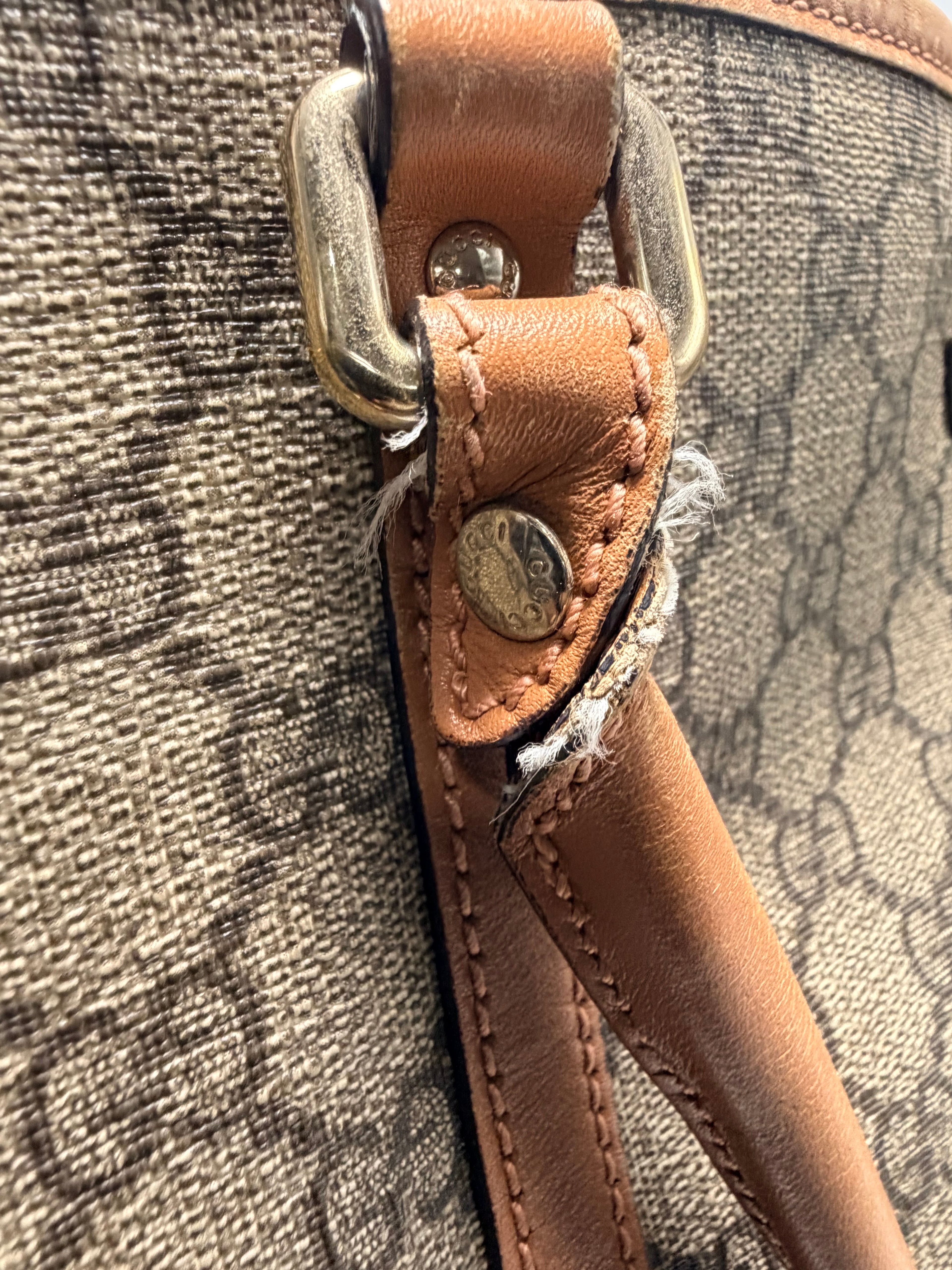 GUCCI GG Canvas Tote – Beige/Ebony with Brown Leather Trim