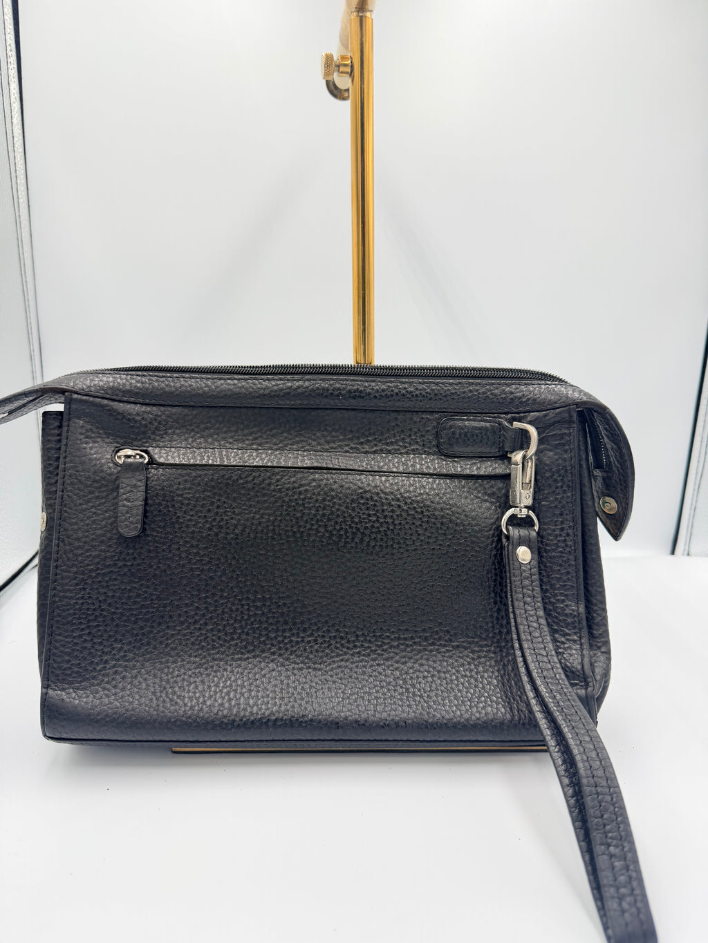 Salvatore Ferragamo Black Pebbled Leather Organizer Clutch
