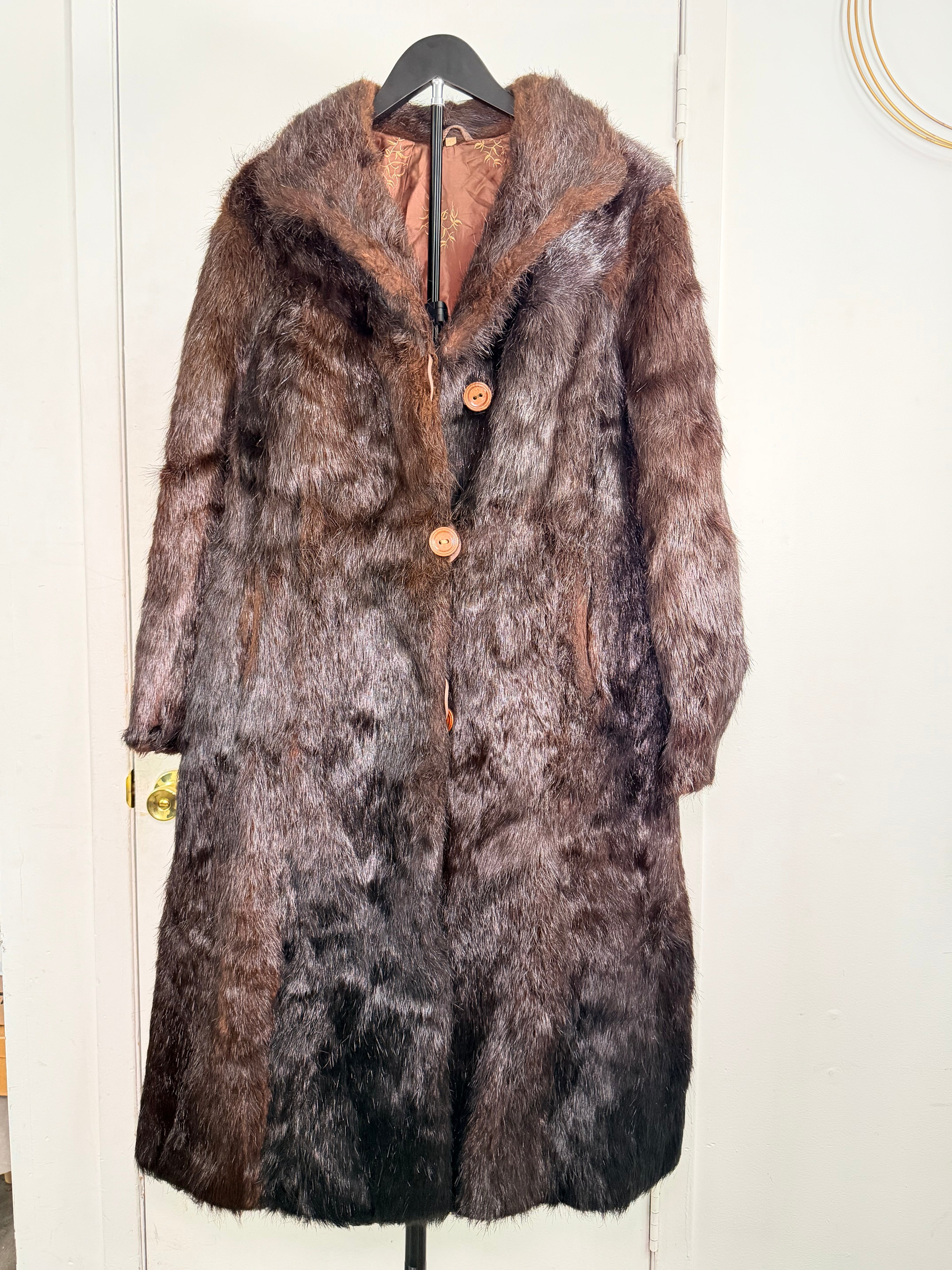 Vintage Sheared Beaver Fur Coat – Deep Chocolate Brown (Medium)