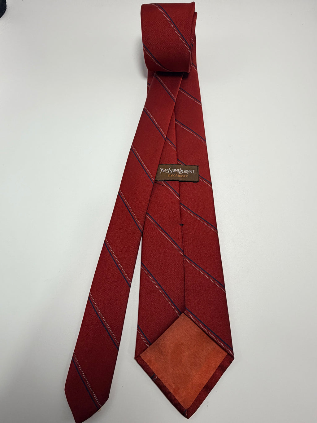 Yves Saint Laurent Silk Tie – Red Regimental Stripe