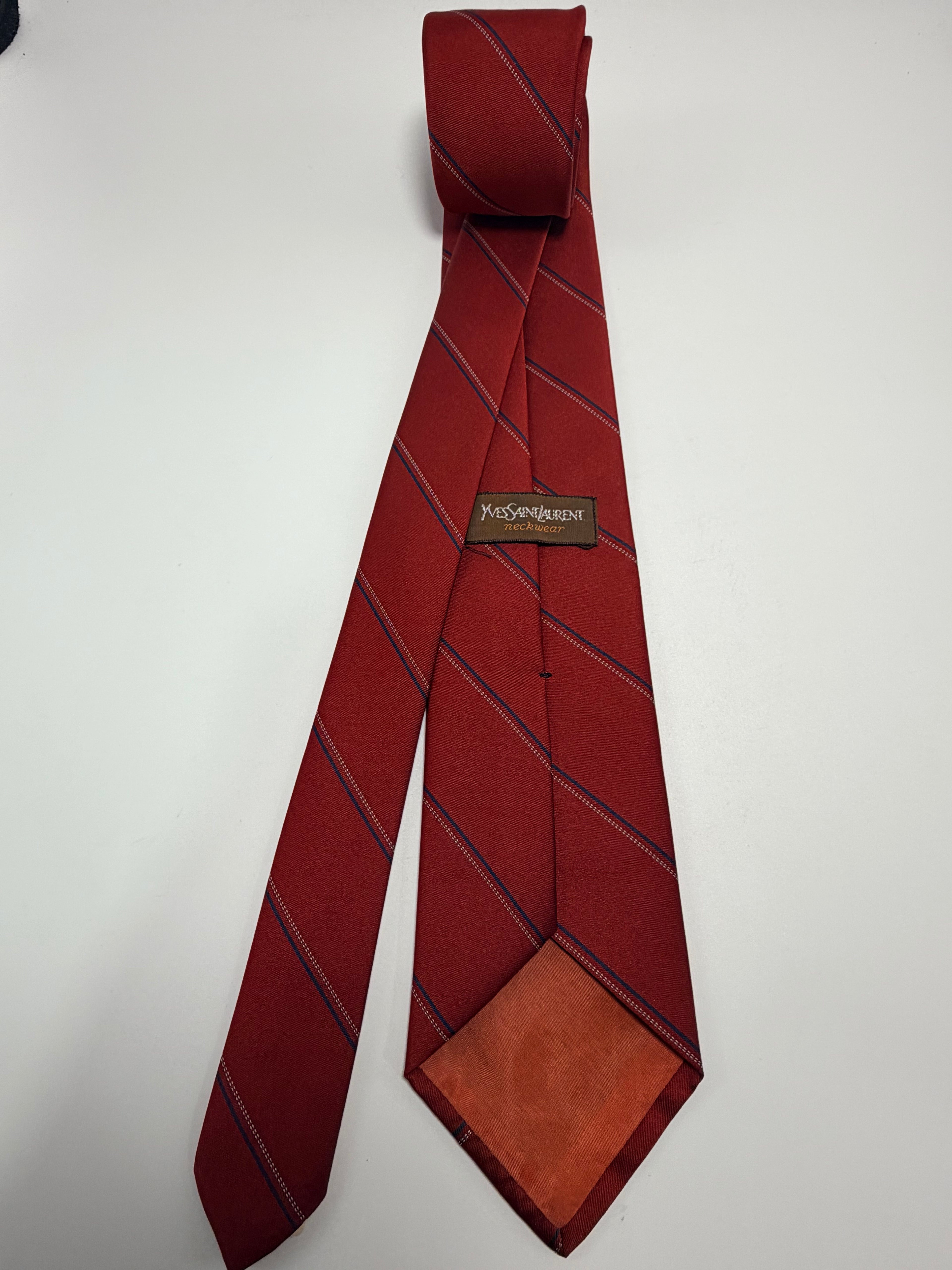 Yves Saint Laurent Silk Tie – Red Regimental Stripe