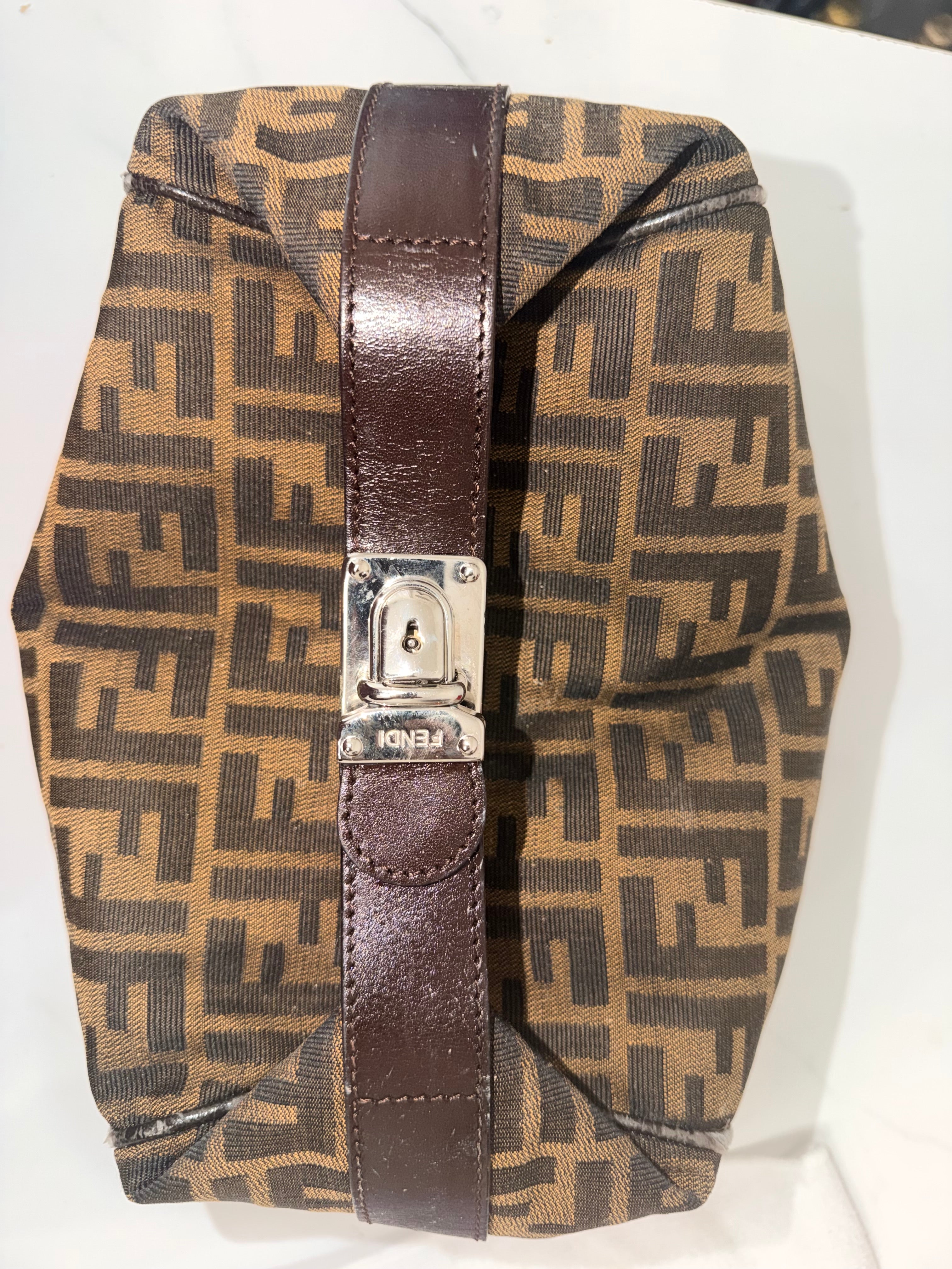 Fendi Zucca Pouchette / Vanity Top Handle Bag – Brown (Silver Hardware)