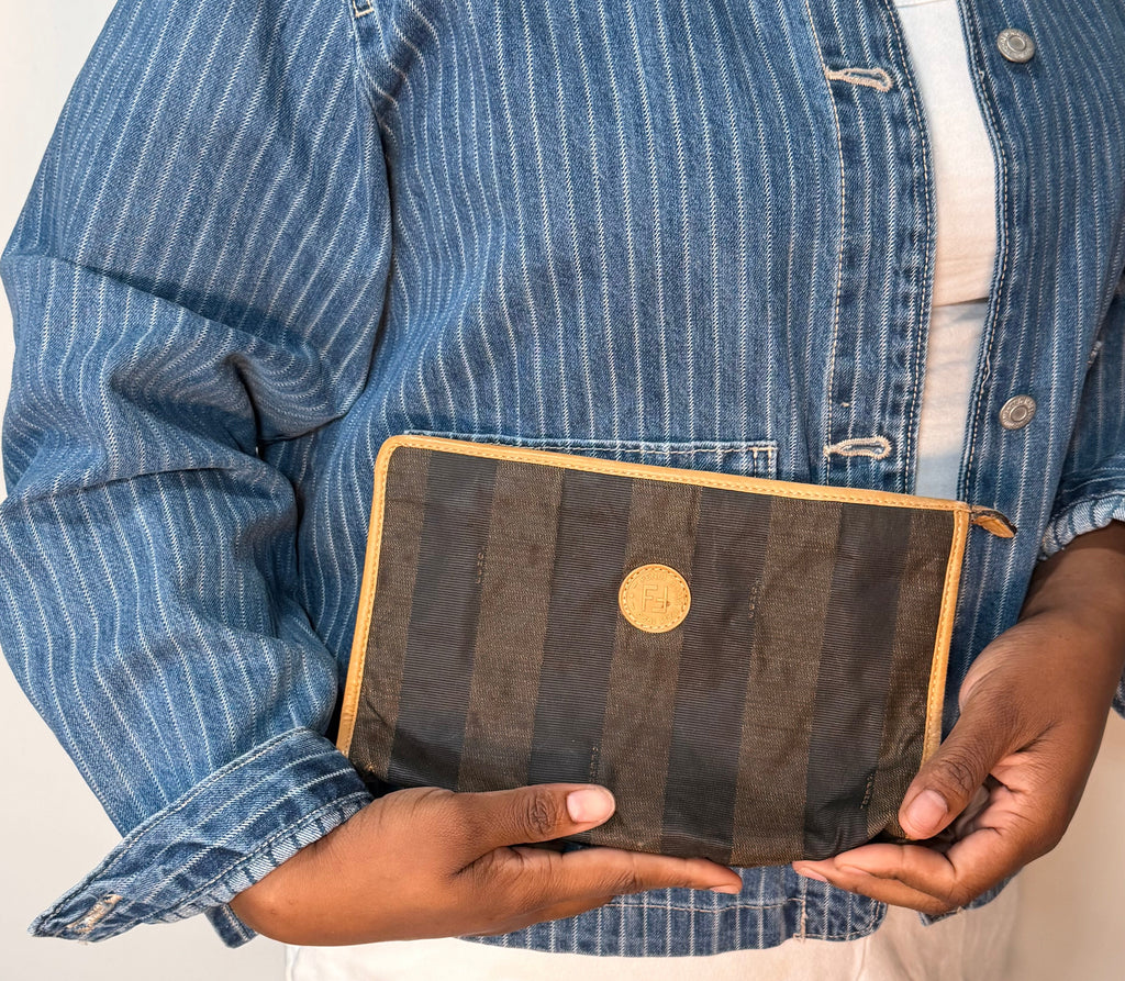 Fendi Pequin Zip Clutch / Cosmetic Case