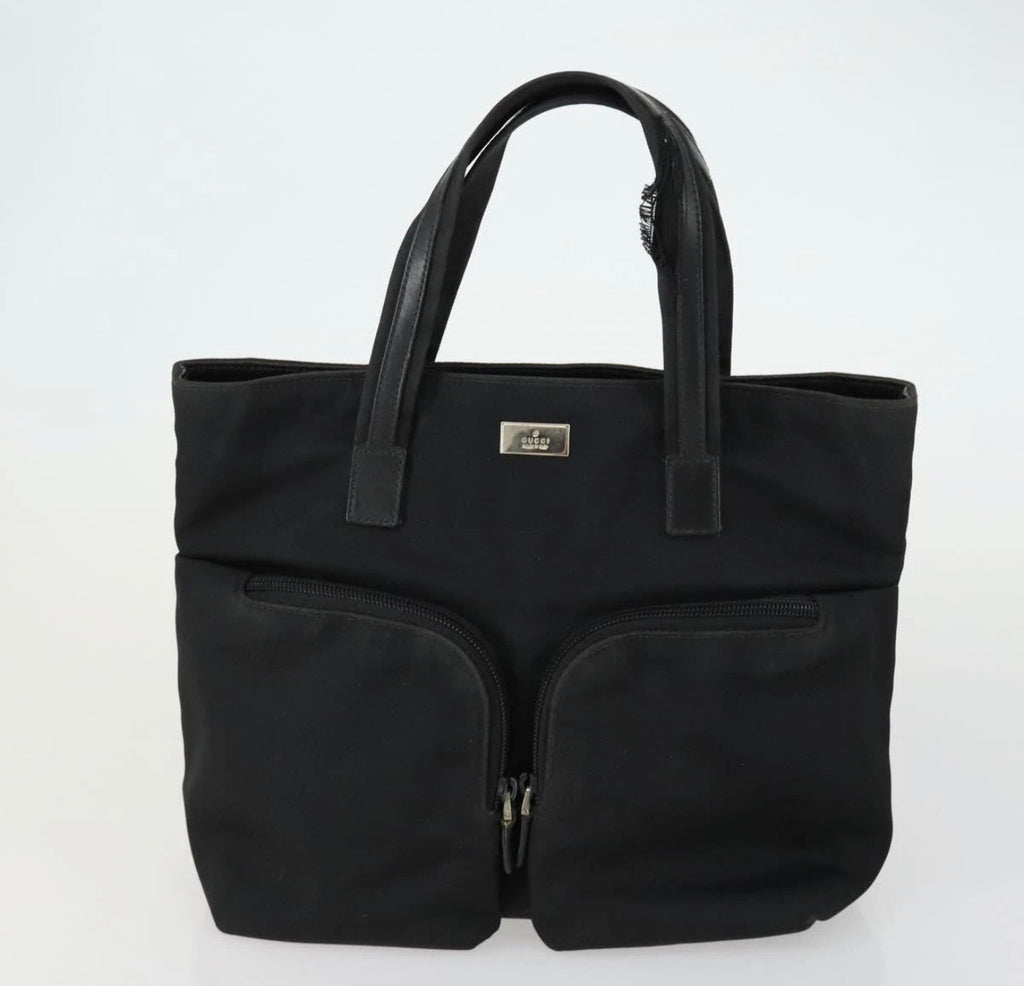 Gucci Black Nylon Tote Bag with Double Front Pockets
