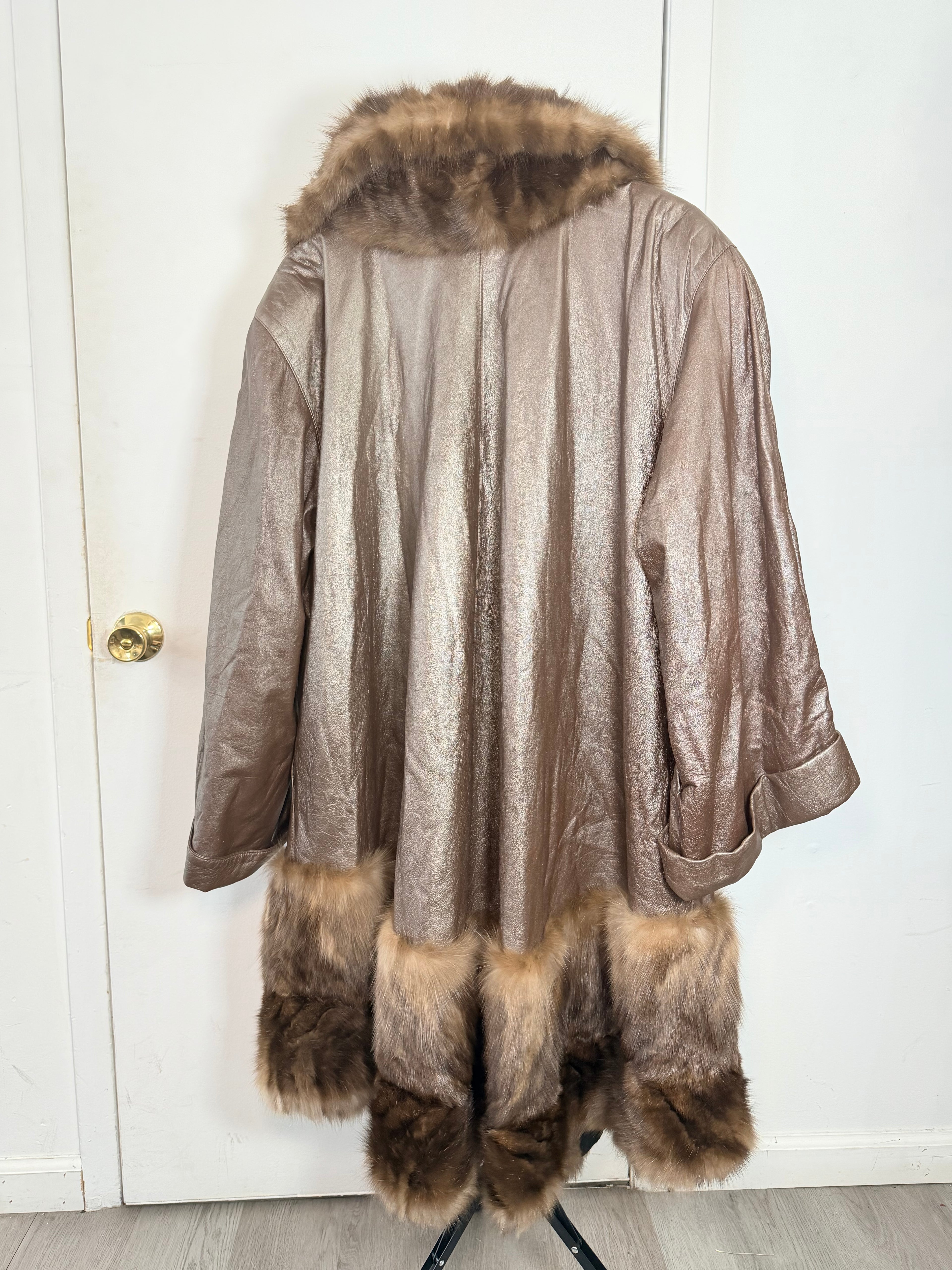 Vintage Leather & Mink Trim Coat – XL / 1X 021