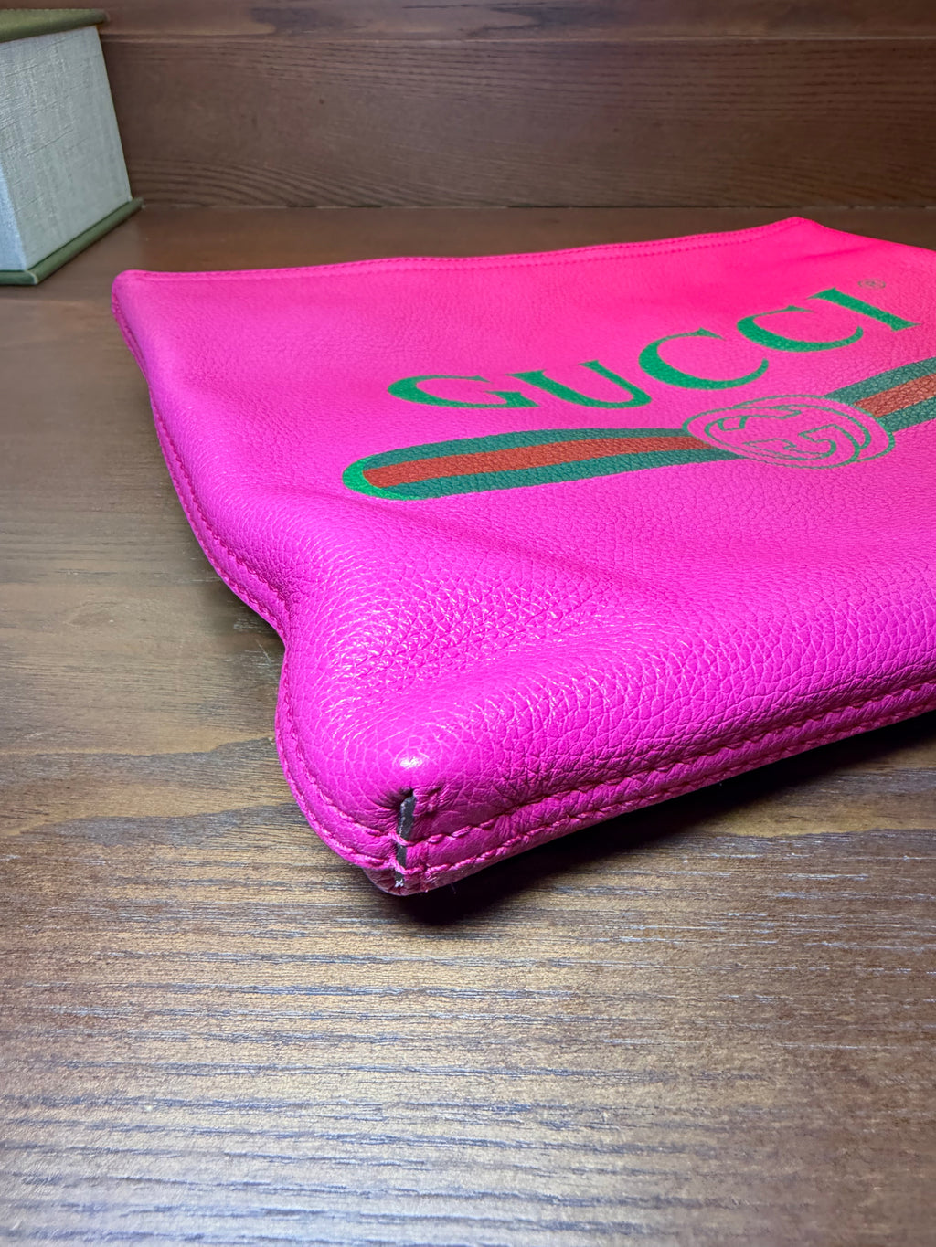 Gucci Hot Pink Leather Logo Clutch – With Dust Bag