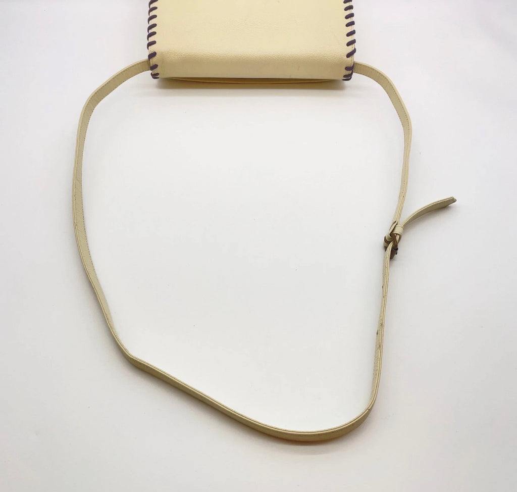 Yves Saint Laurent Cream Leather Whipstitch Crossbody Messenger Bag