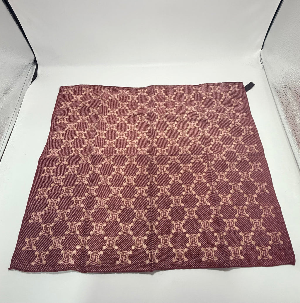 Celine Triomphe Monogram Scarf – Burgundy with Blush Logo Pattern