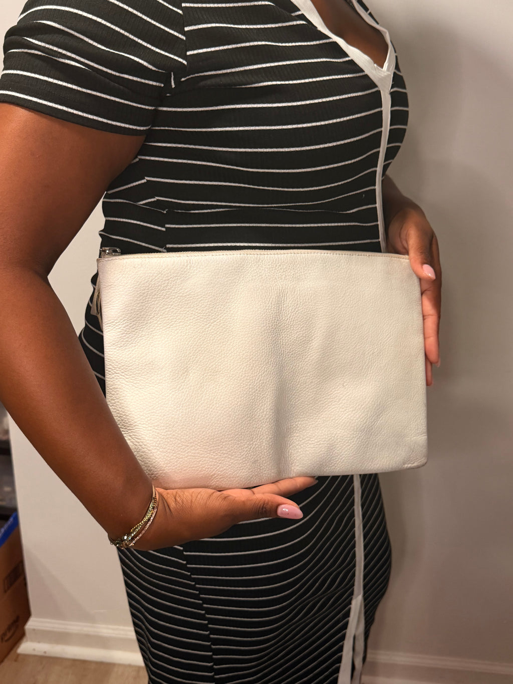 Balenciaga White Leather Logo Pouch / Oversized Clutch