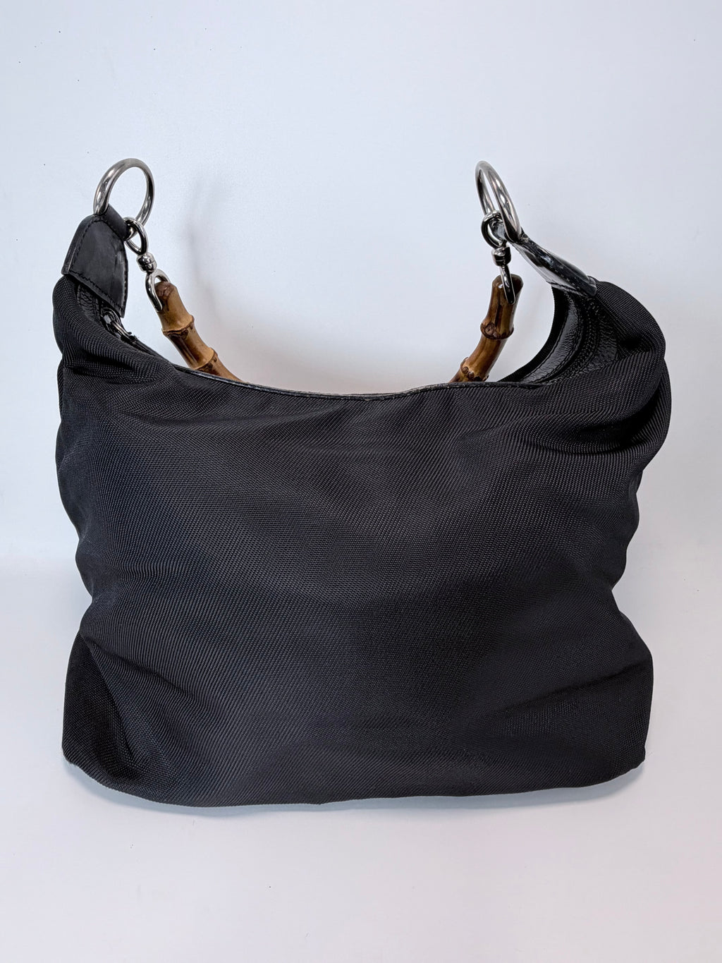 Gucci Vintage Black Nylon Bamboo Handle Hobo Bag