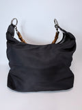 Gucci Vintage Black Nylon Bamboo Handle Hobo Bag