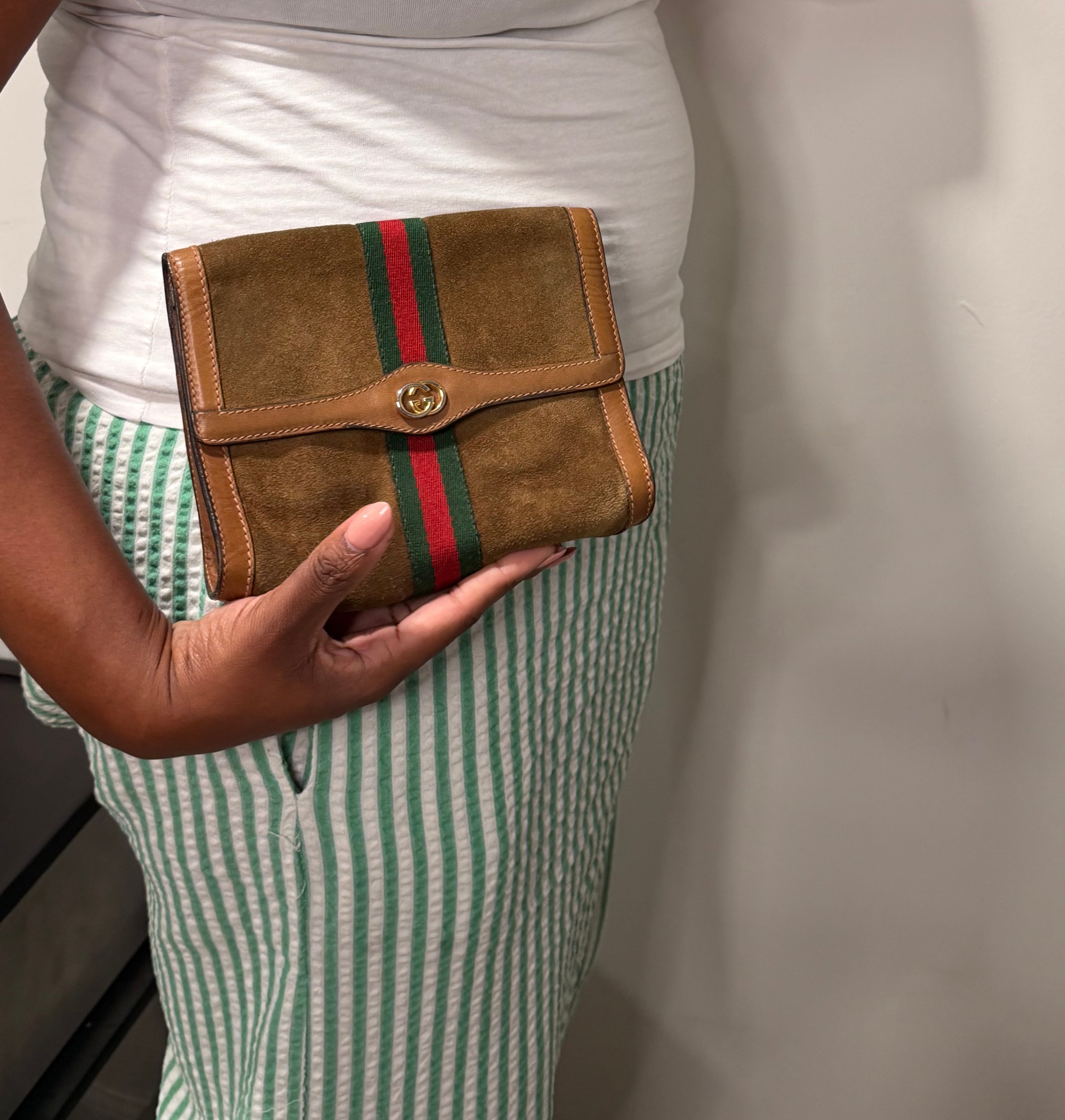 Gucci Suede Web Stripe Clutch