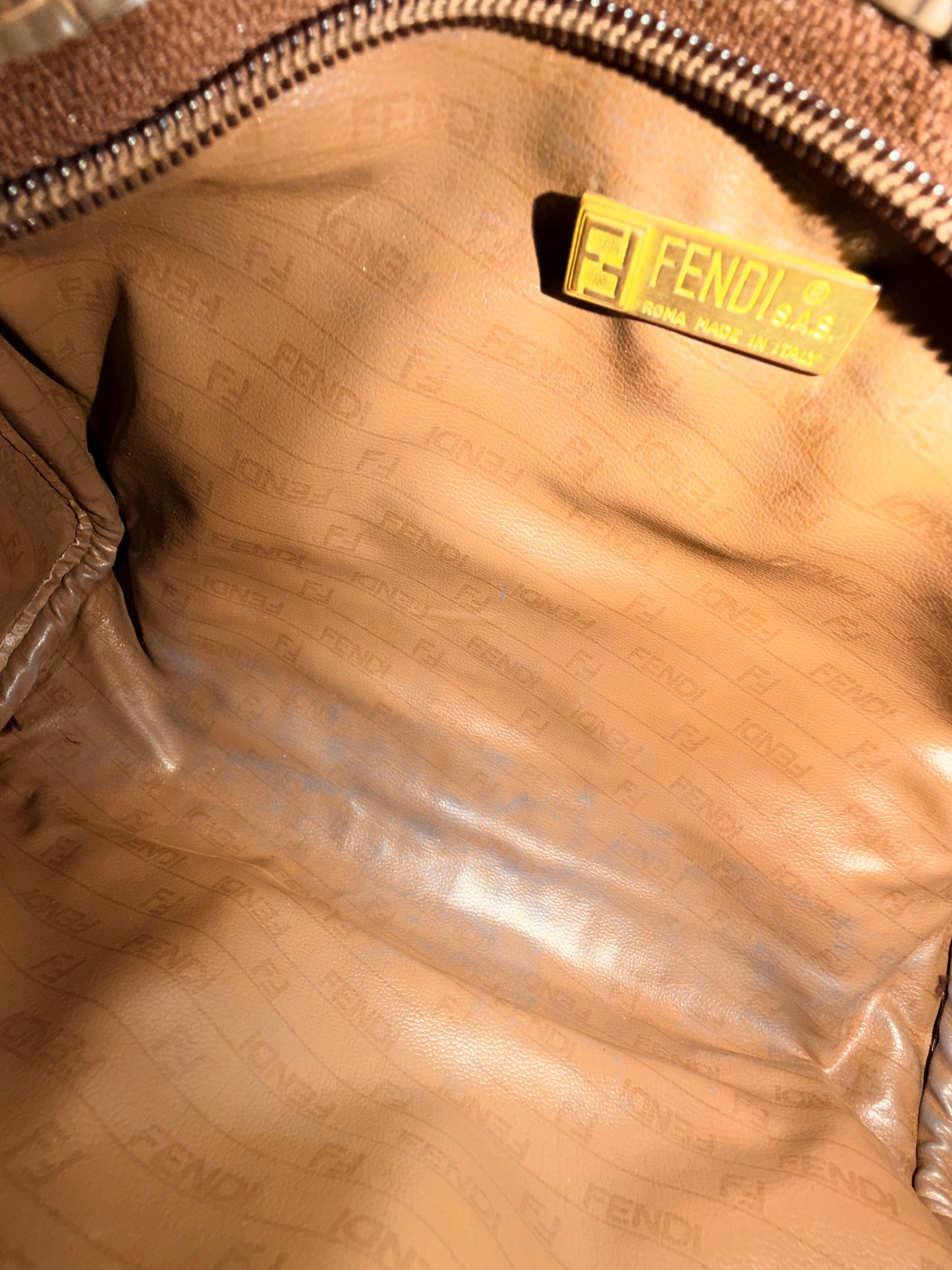 Fendi Zucca Canvas Barrel Clutch / Cosmetic Bag