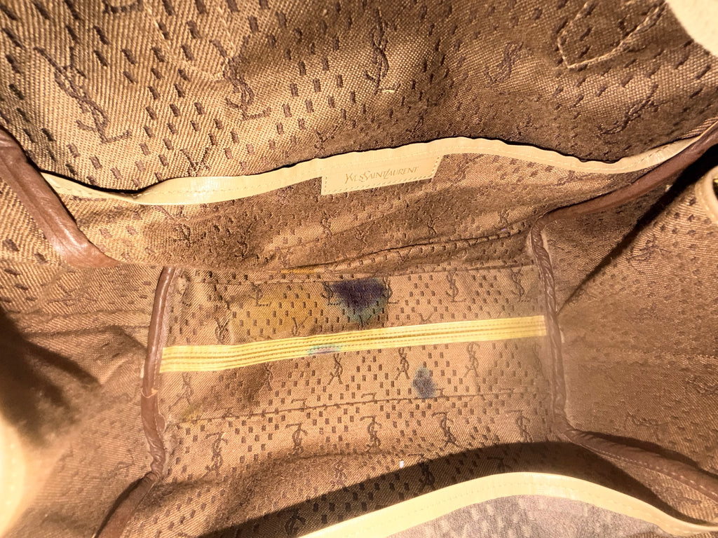 Yves Saint Laurent YSL Beige Canvas Boston Bag