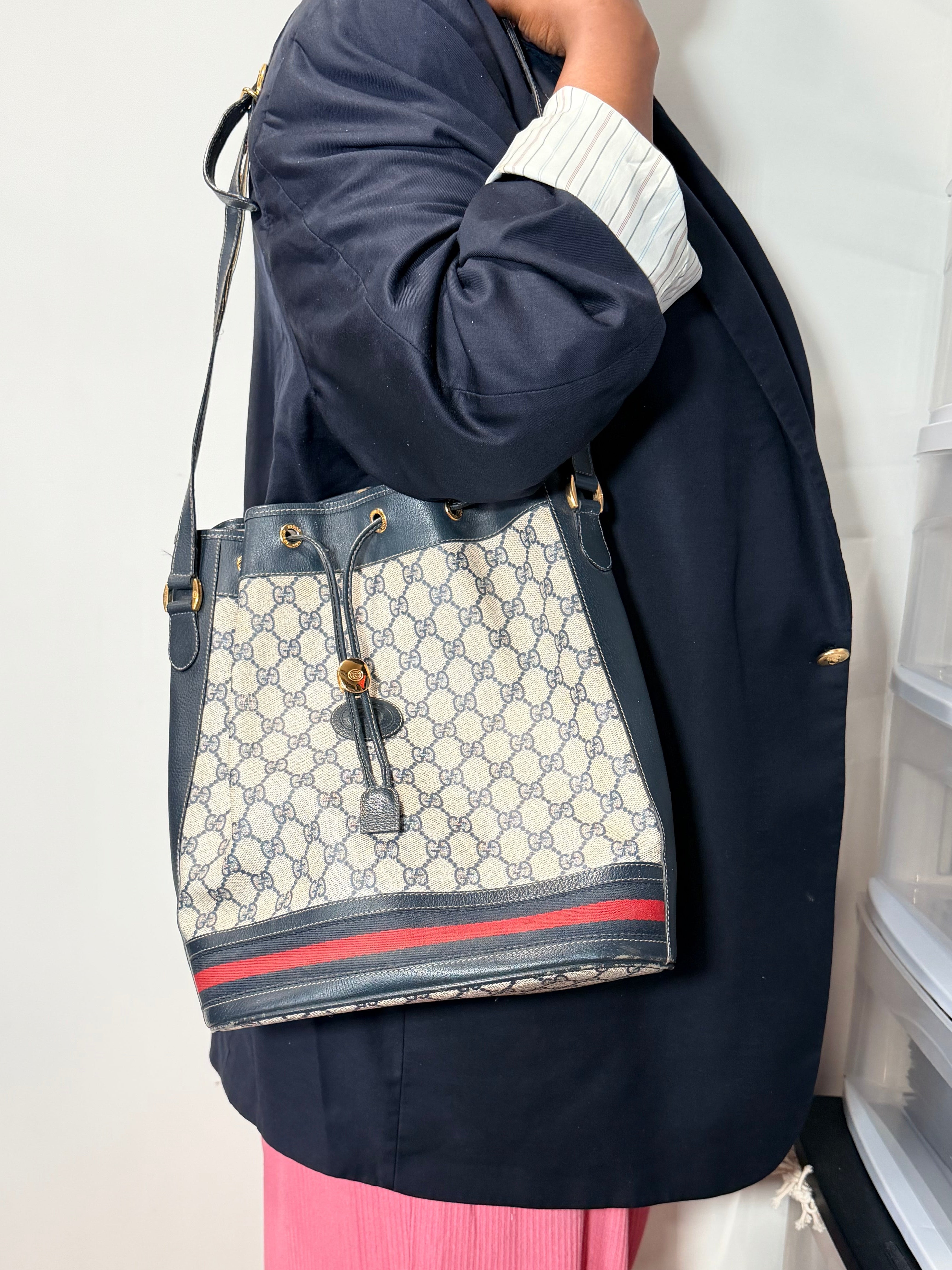 Gucci GG Supreme Web Stripe Bucket Bag