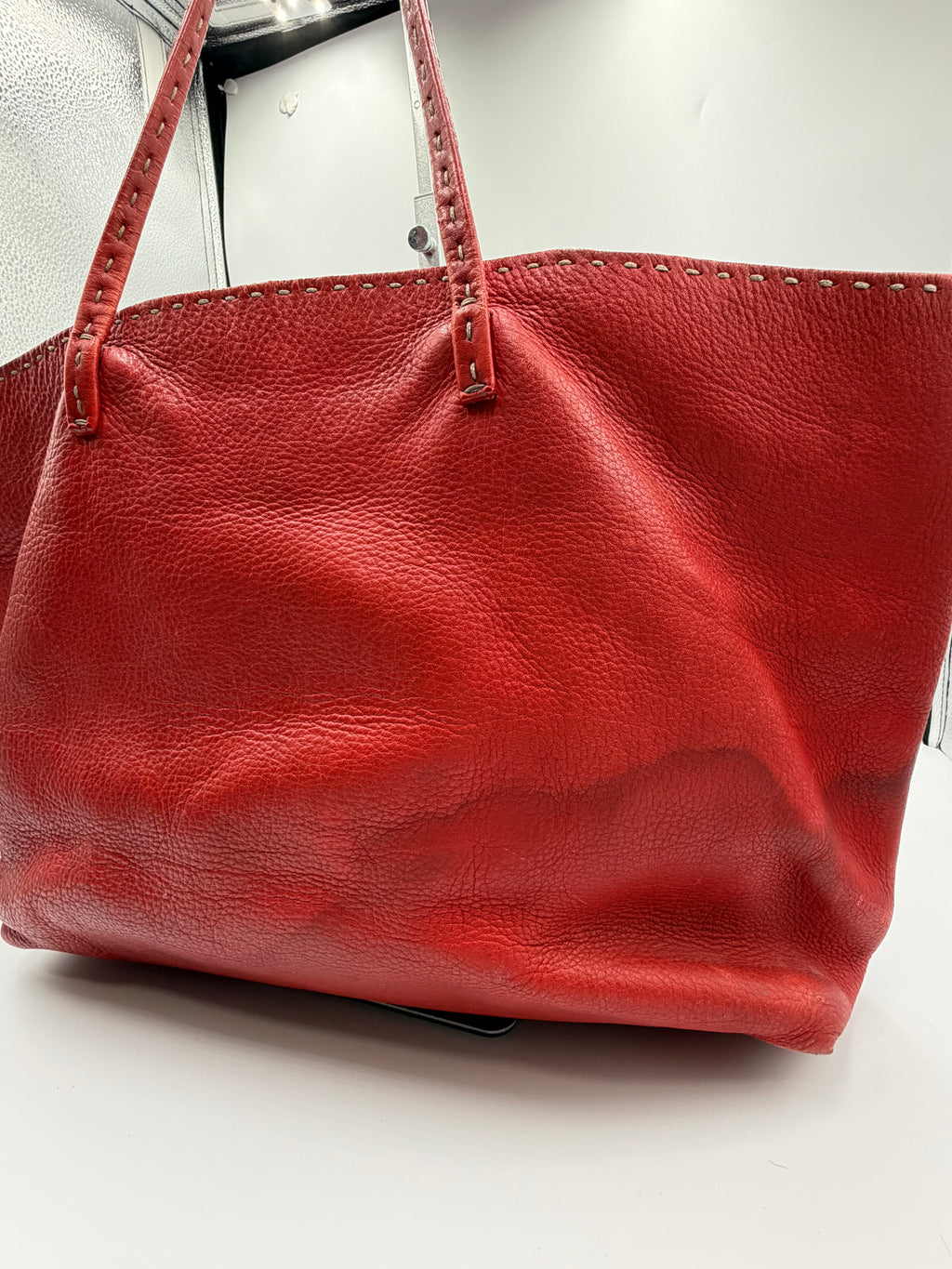 Fendi Selleria Red Leather Tote Bag