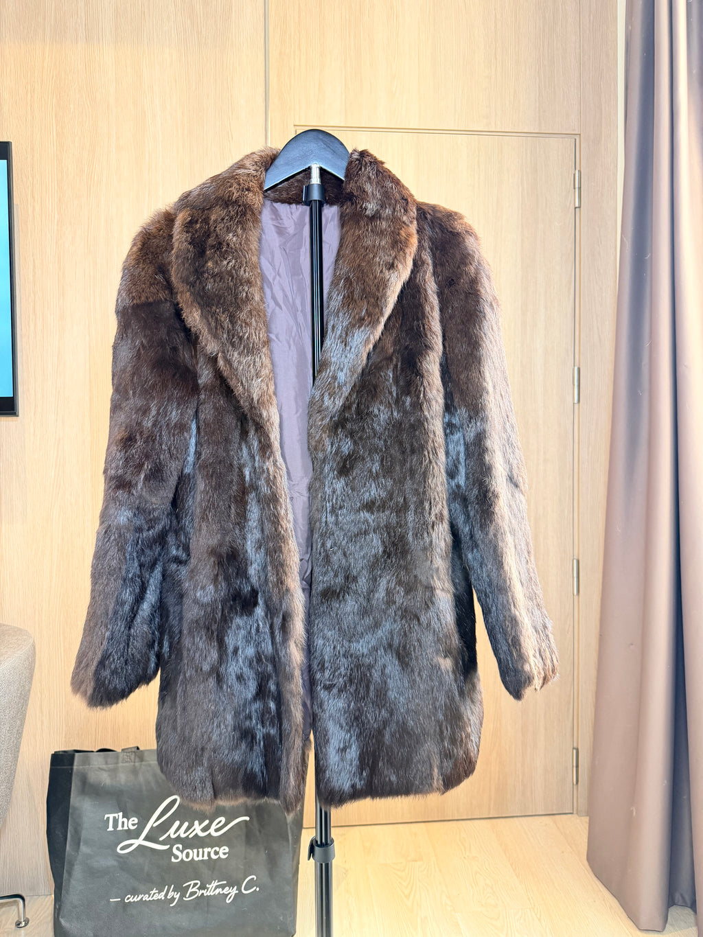 Vintage Dark Brown Rabbit Fur Coat - L- 010
