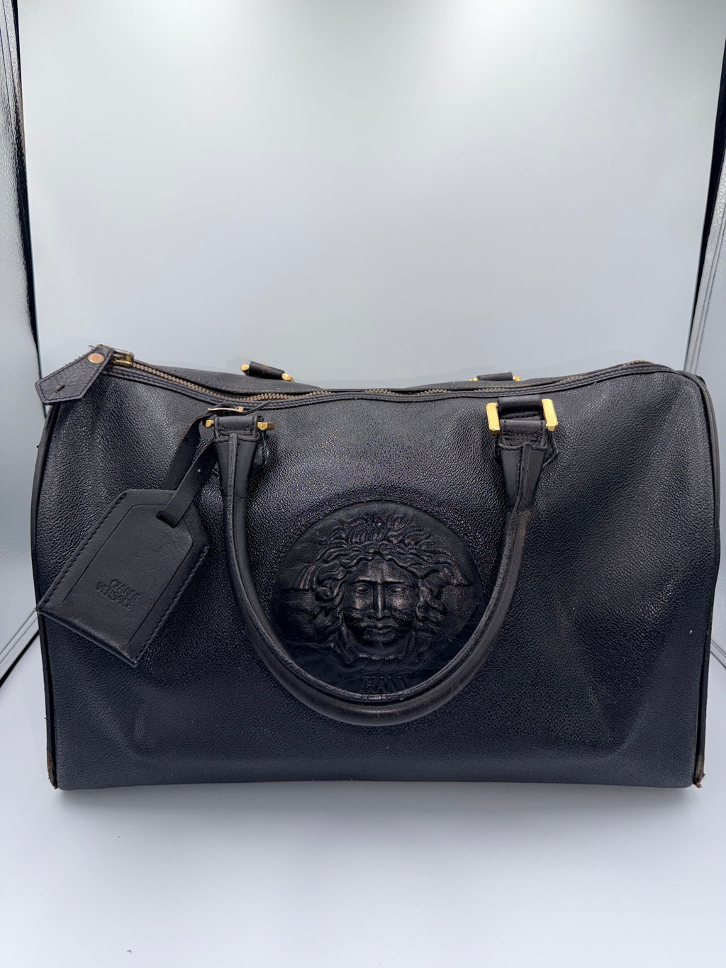 Gianni Versace Medusa Leather Boston Bag – Black