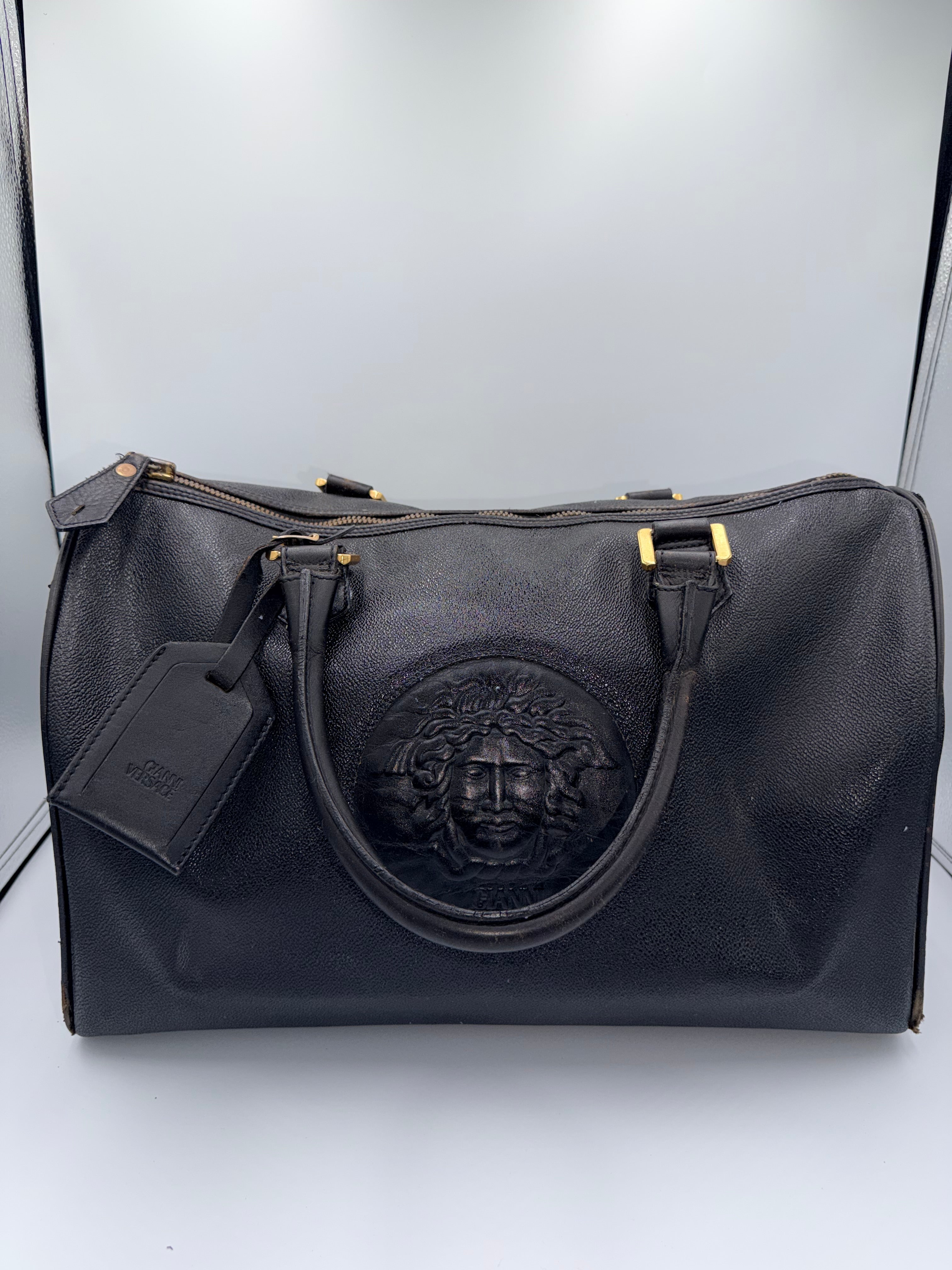 Gianni Versace Medusa Leather Boston Bag – Black