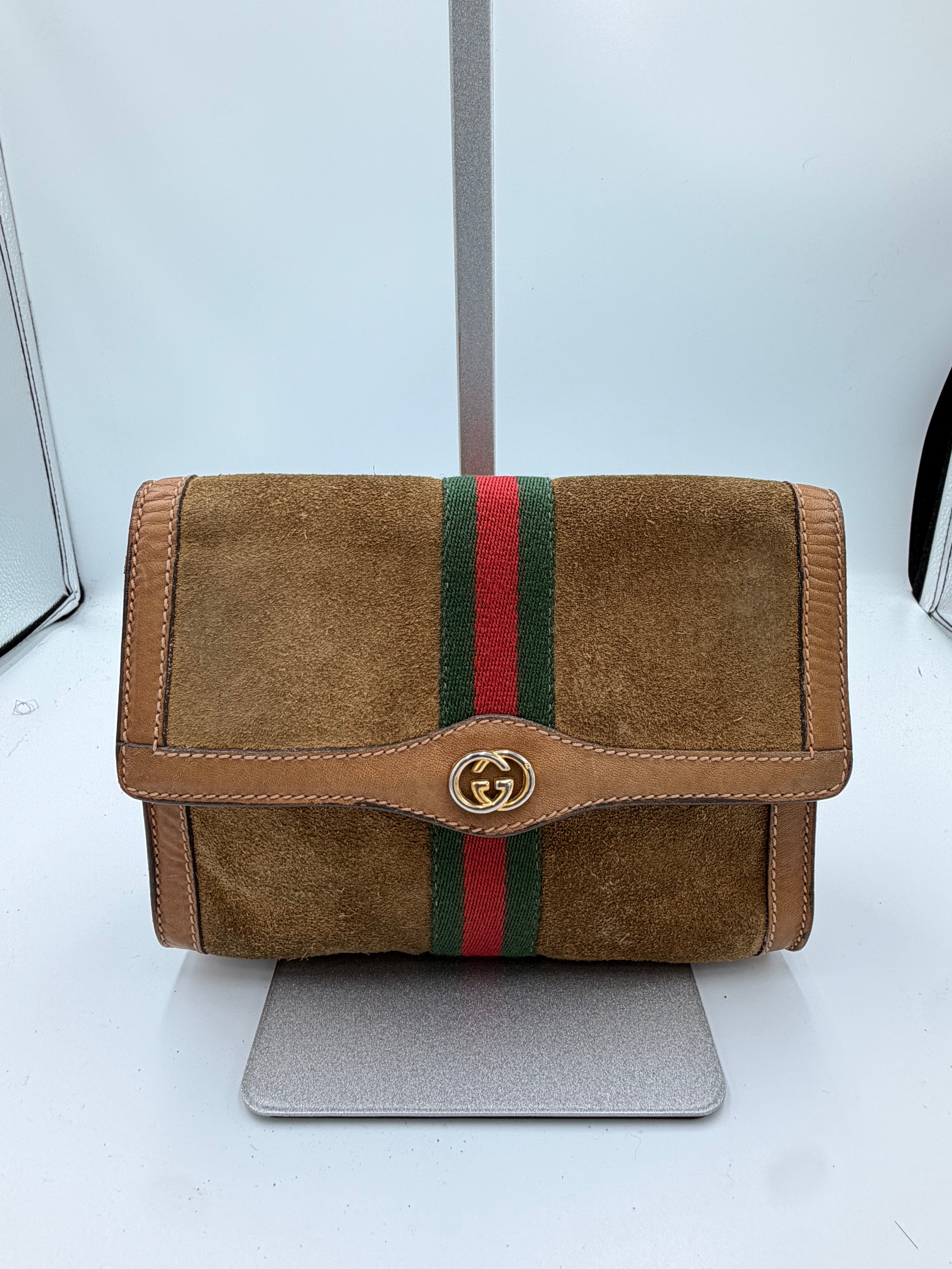 Gucci Suede Web Stripe Clutch