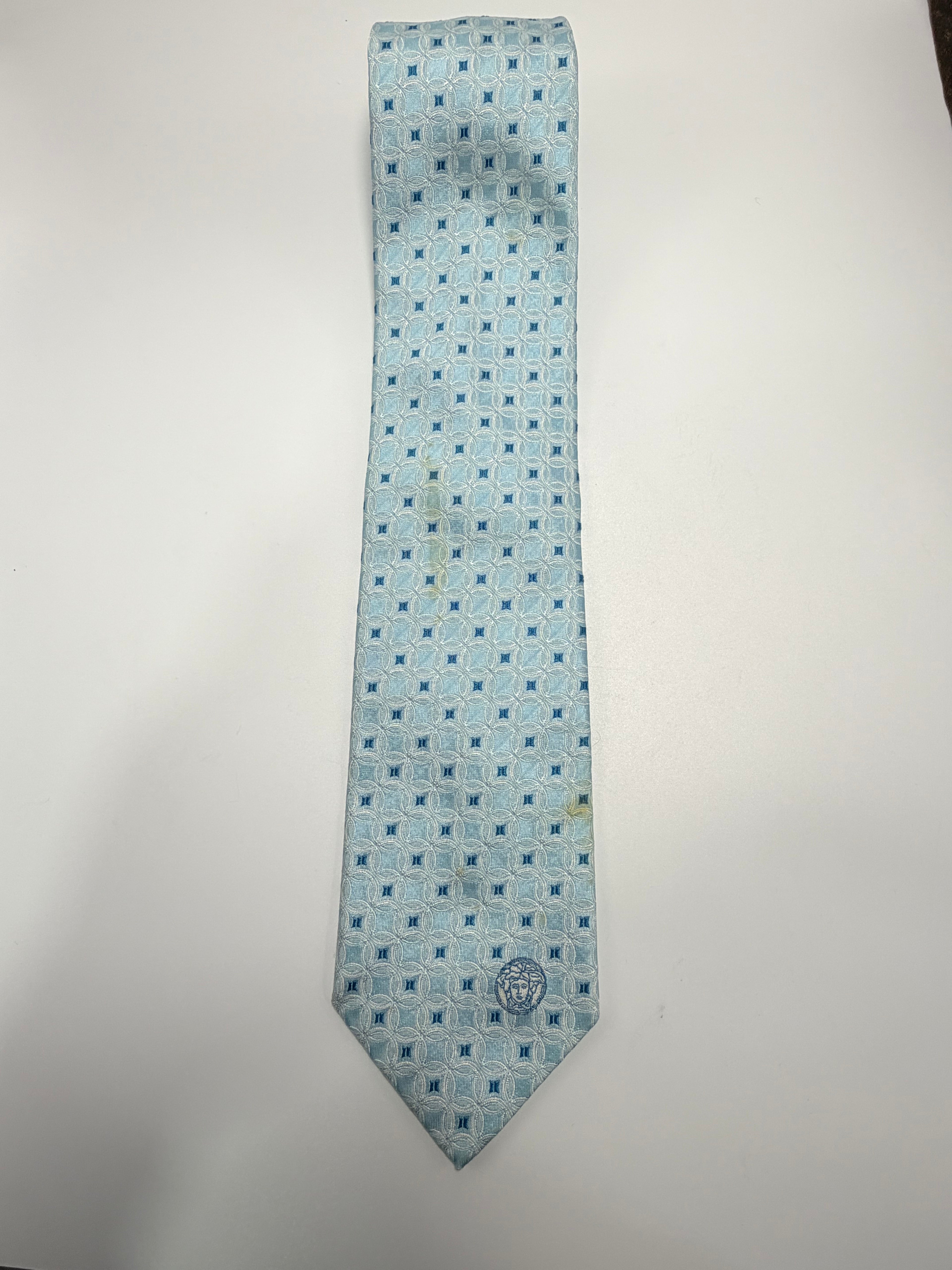 Versace Silk Tie – Ice Blue Medusa Pattern