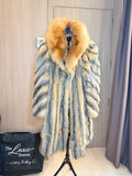 Vintage Silver Fox & Red Fox Fur Coat with Oversized Collar - L/XL - 001