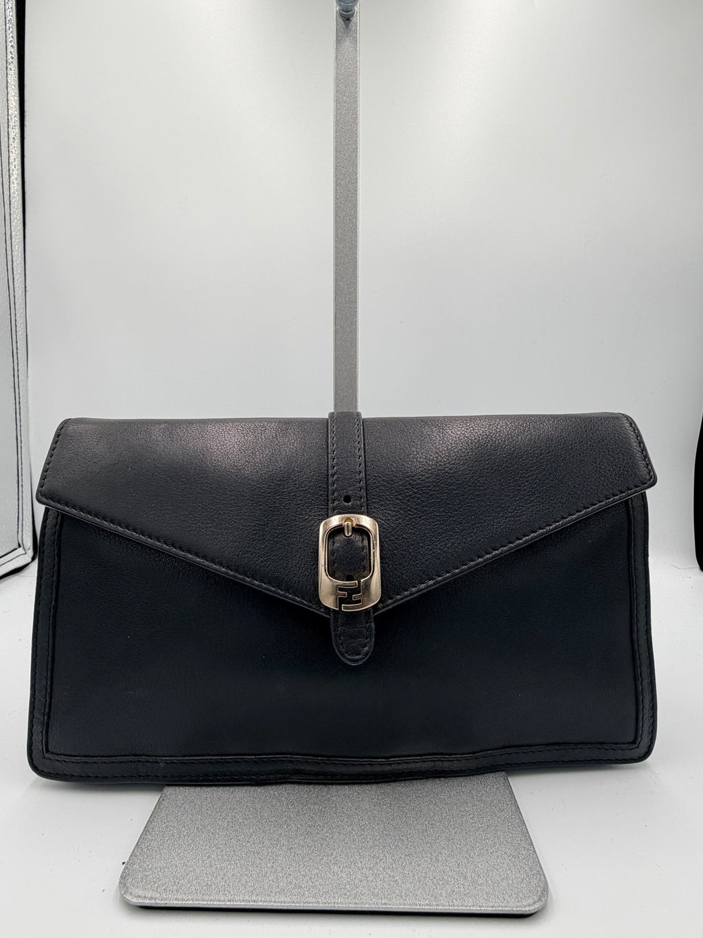 Fendi Black Leather Envelope Clutch