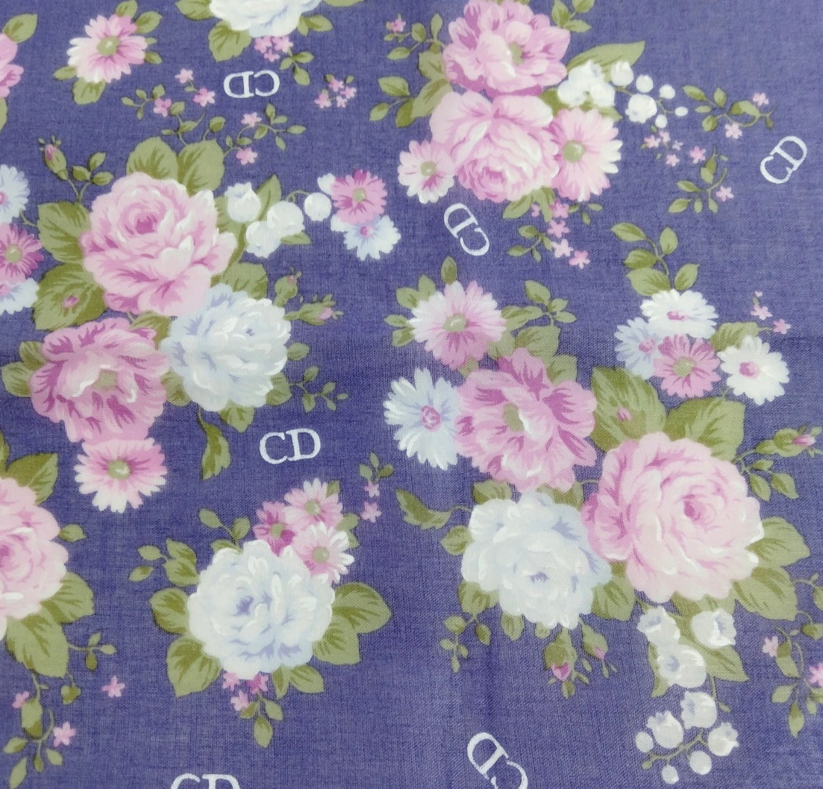 Christian Dior Floral CD Scarf – Blue & Pink