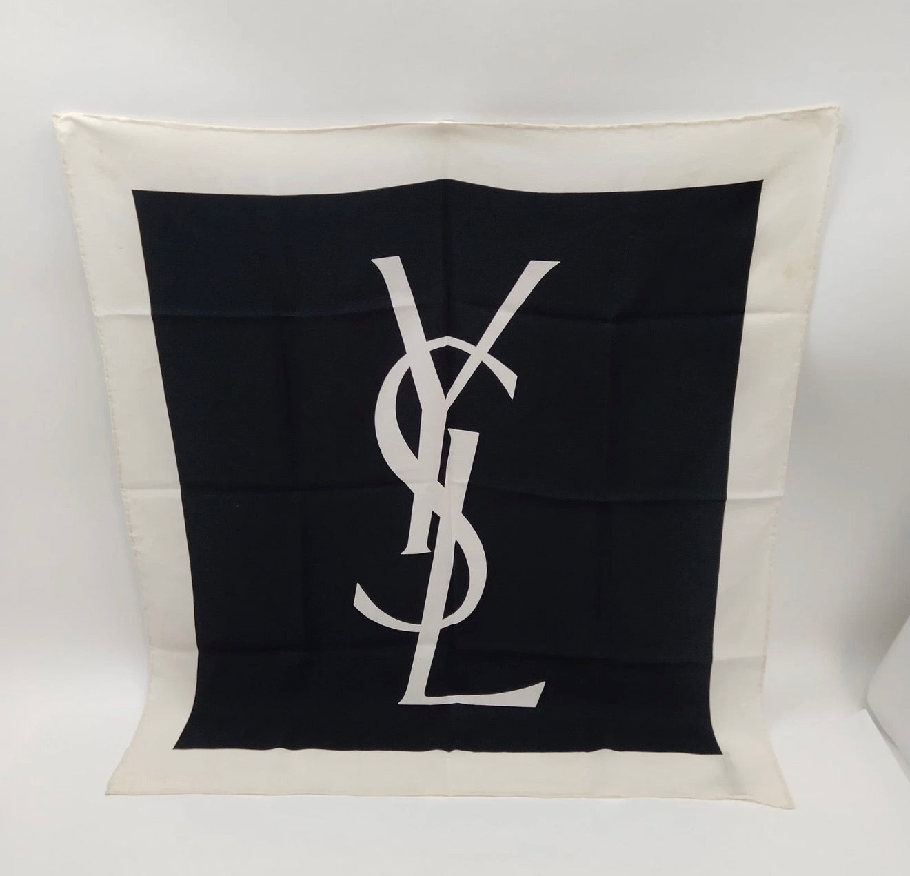 YSL Logo Silk Scarf – Black & Ivory