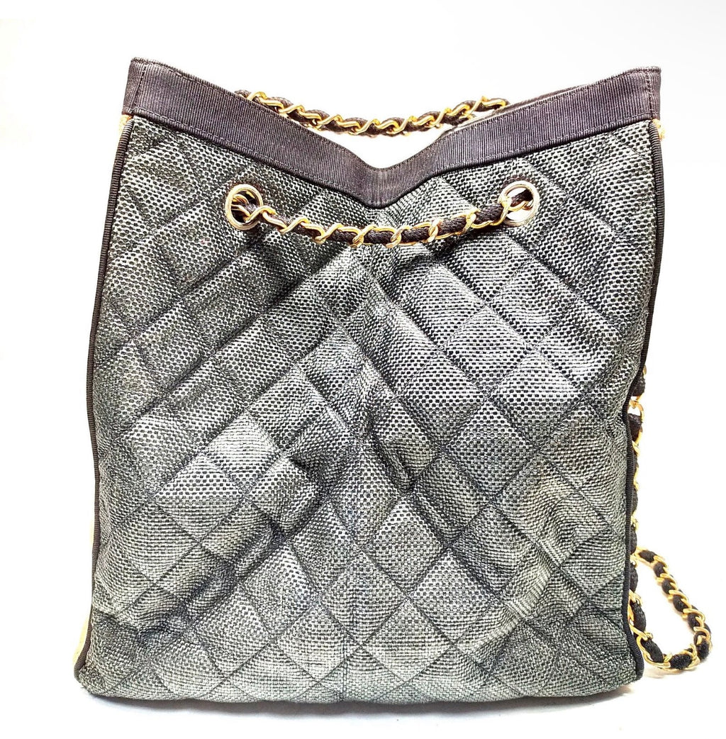 Chanel XL Raffia Canvas Chain Tote