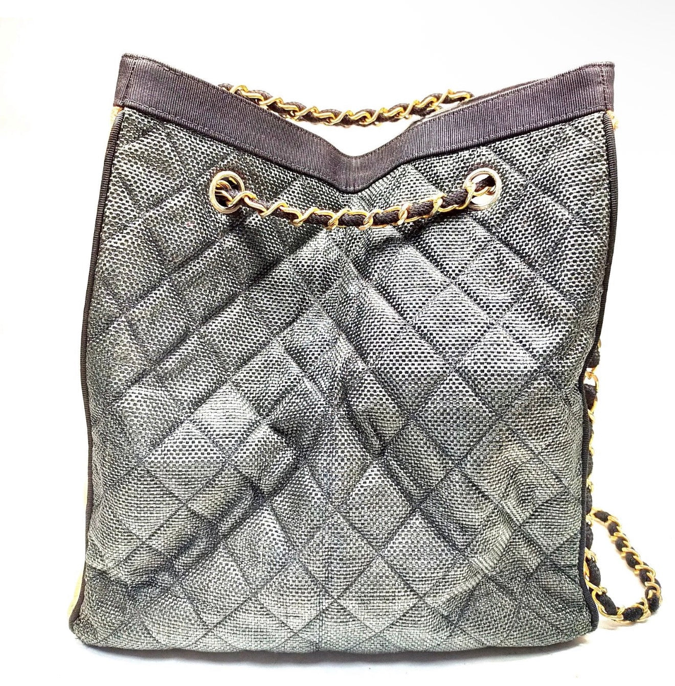 Chanel XL Raffia Canvas Chain Tote