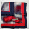 Yves Saint Laurent Silk Scarf – Navy, Red & White Geometric Print