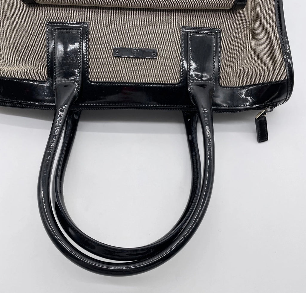 Gucci Canvas & Black Patent Leather Tote Bag