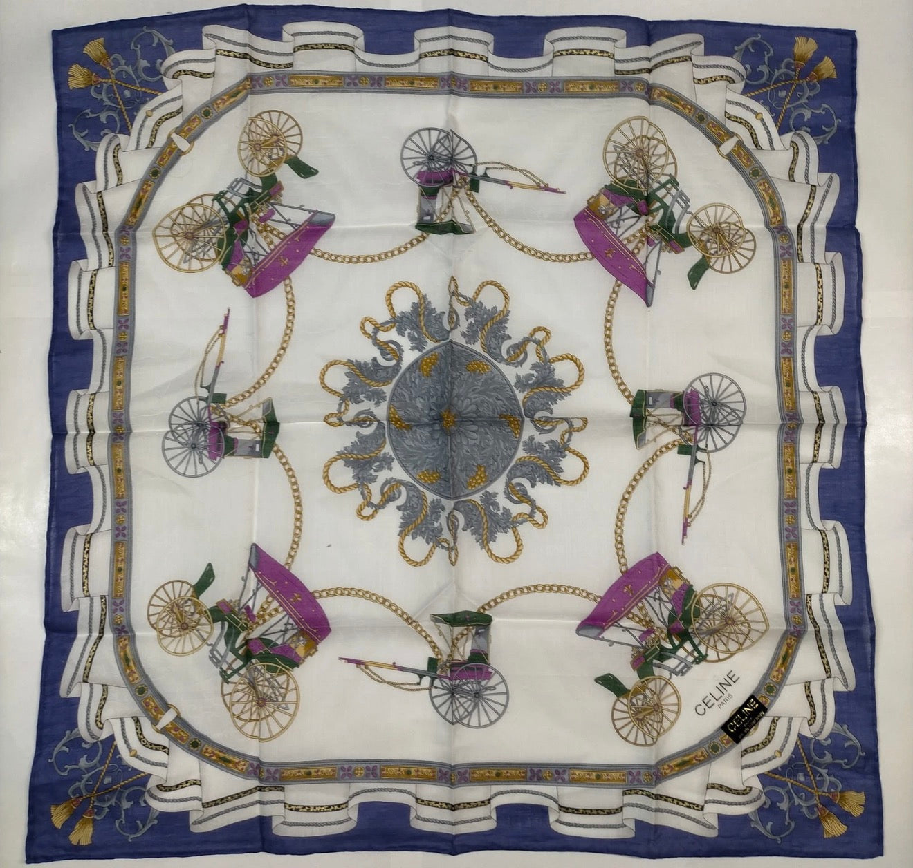 Celine Vintage Celine Paris Cotton Scarf – Carriage Motif (with tags)