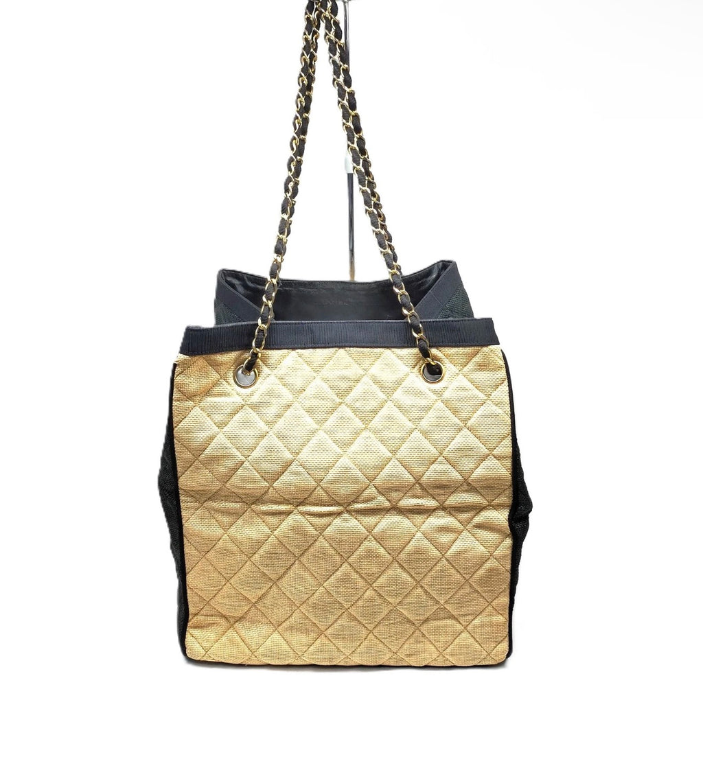 Chanel XL Raffia Canvas Chain Tote