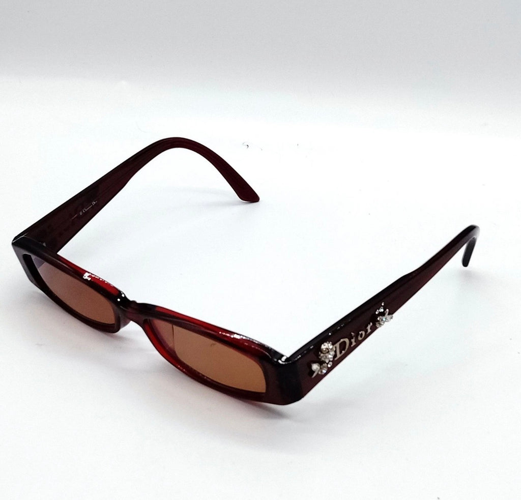 Christian Dior Embellished Logo Burgundy Rectangle Sunglasses
